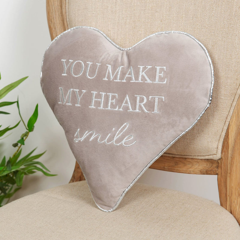 Amore Heart Shaped Cushion "You Make My Heart Smile"