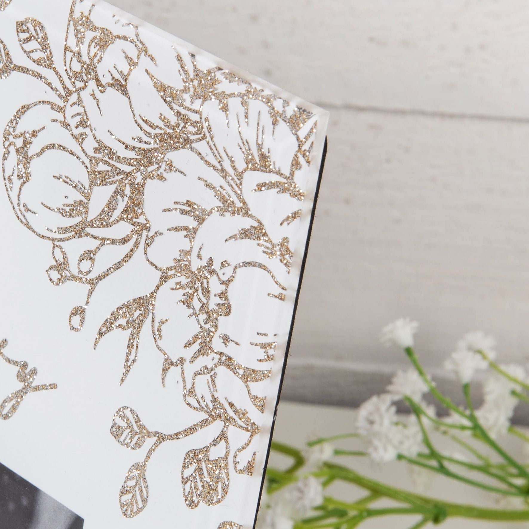 Happy Anniversary White Glass Gold Floral Frame 6" x 4"