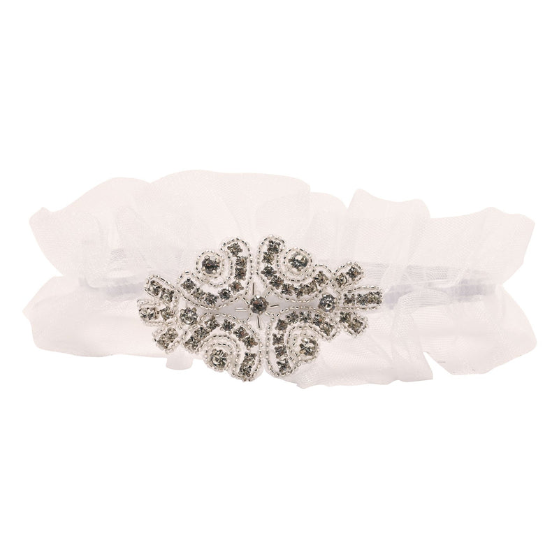 Amore Garter - White Tulle With Diamante