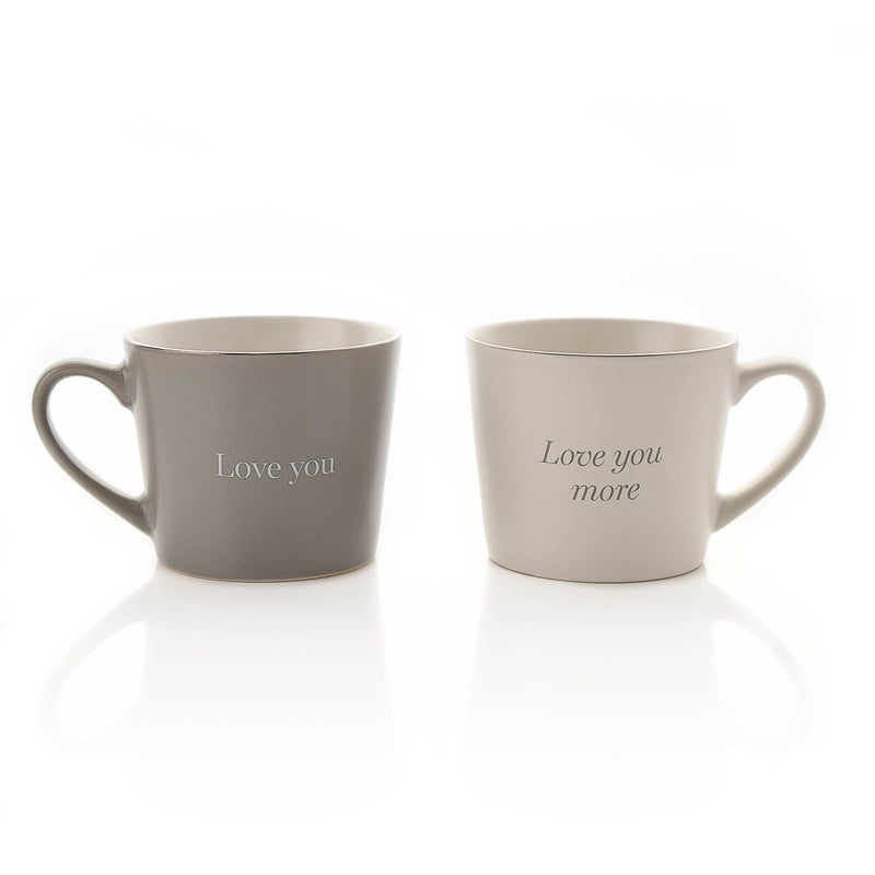Amore Set of 2 Grey & White Mugs - Love You & Love You More