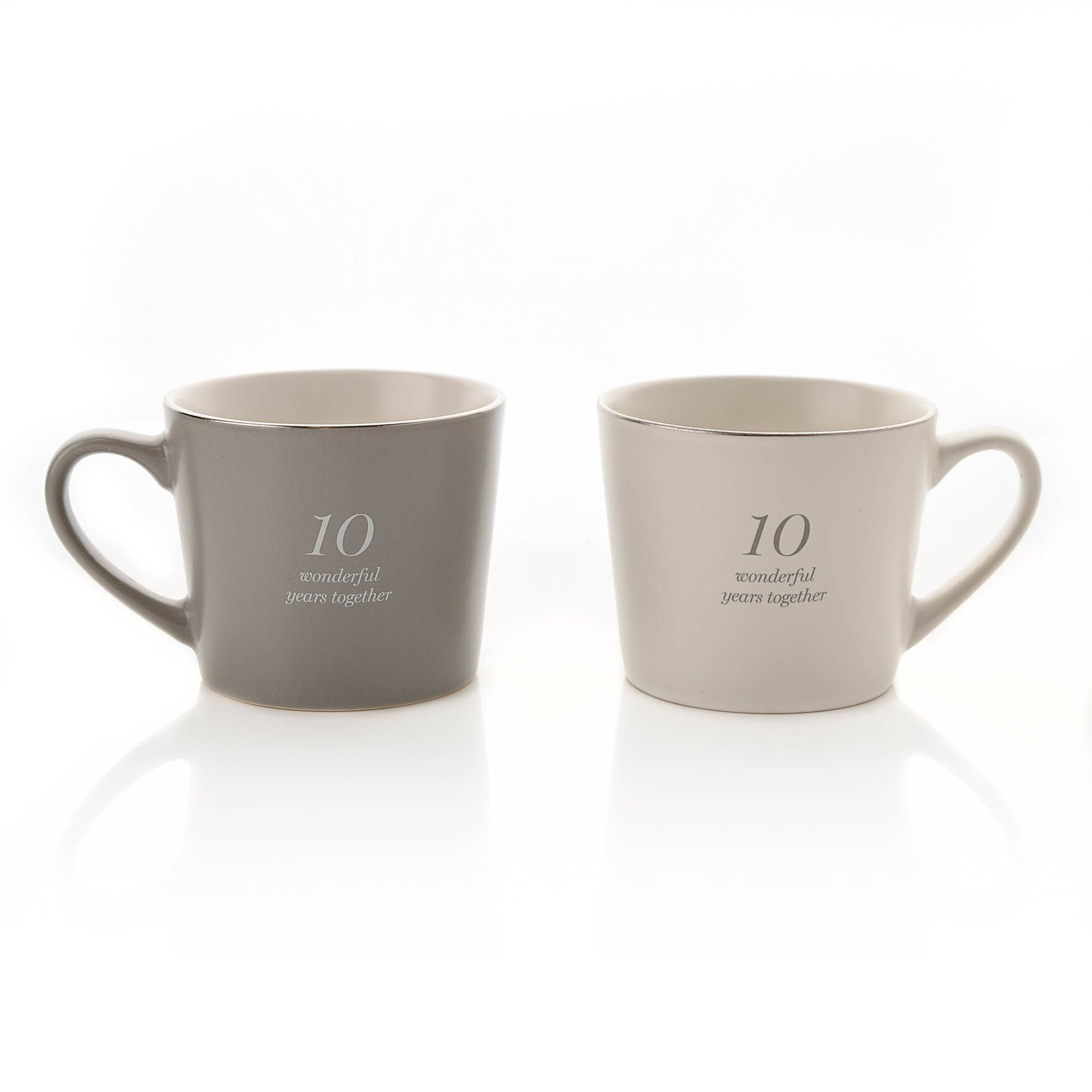 Amore Set of 2 Grey & White Mugs - 10th Anniversary
