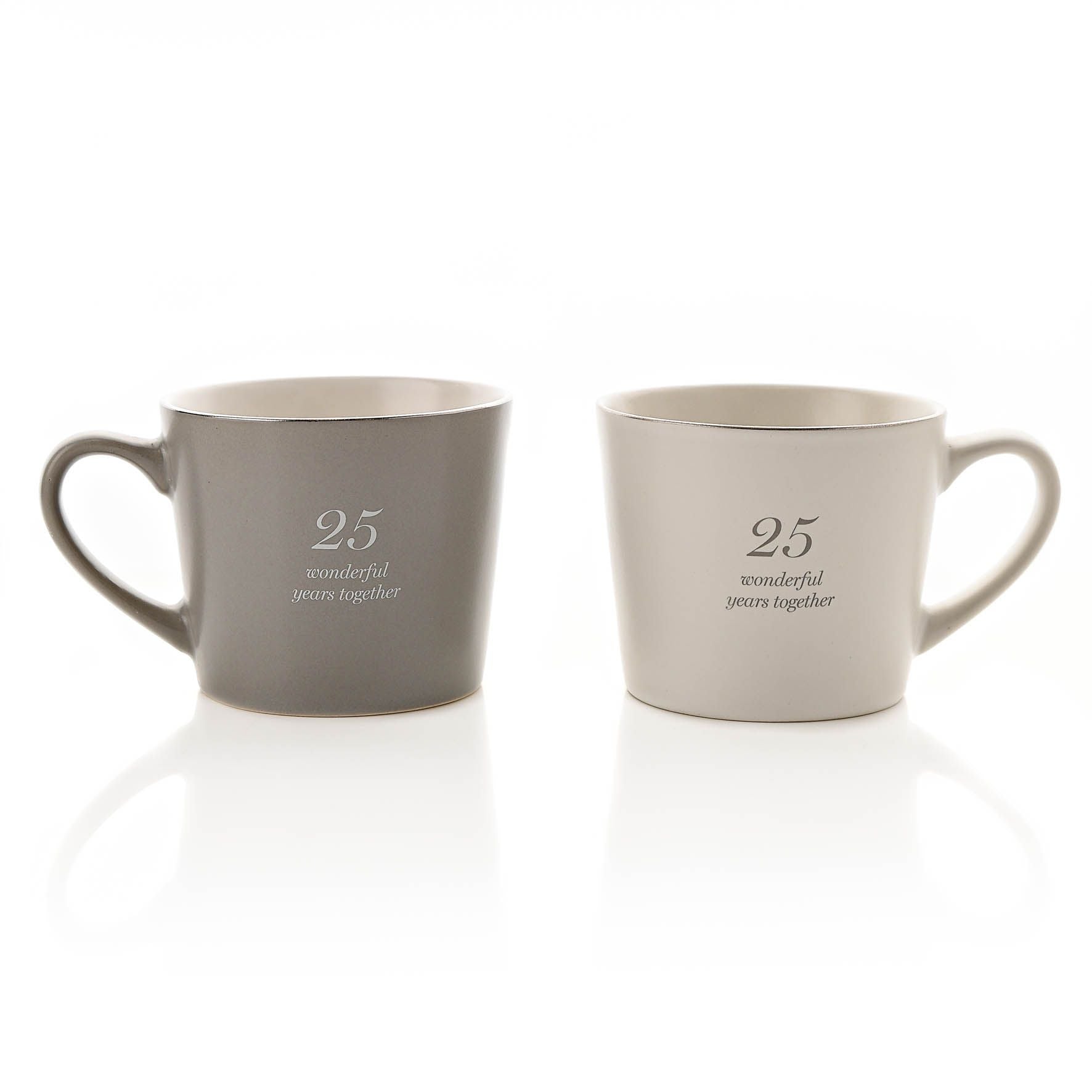 Amore Set of 2 Grey & White Mugs - 25th Anniversary
