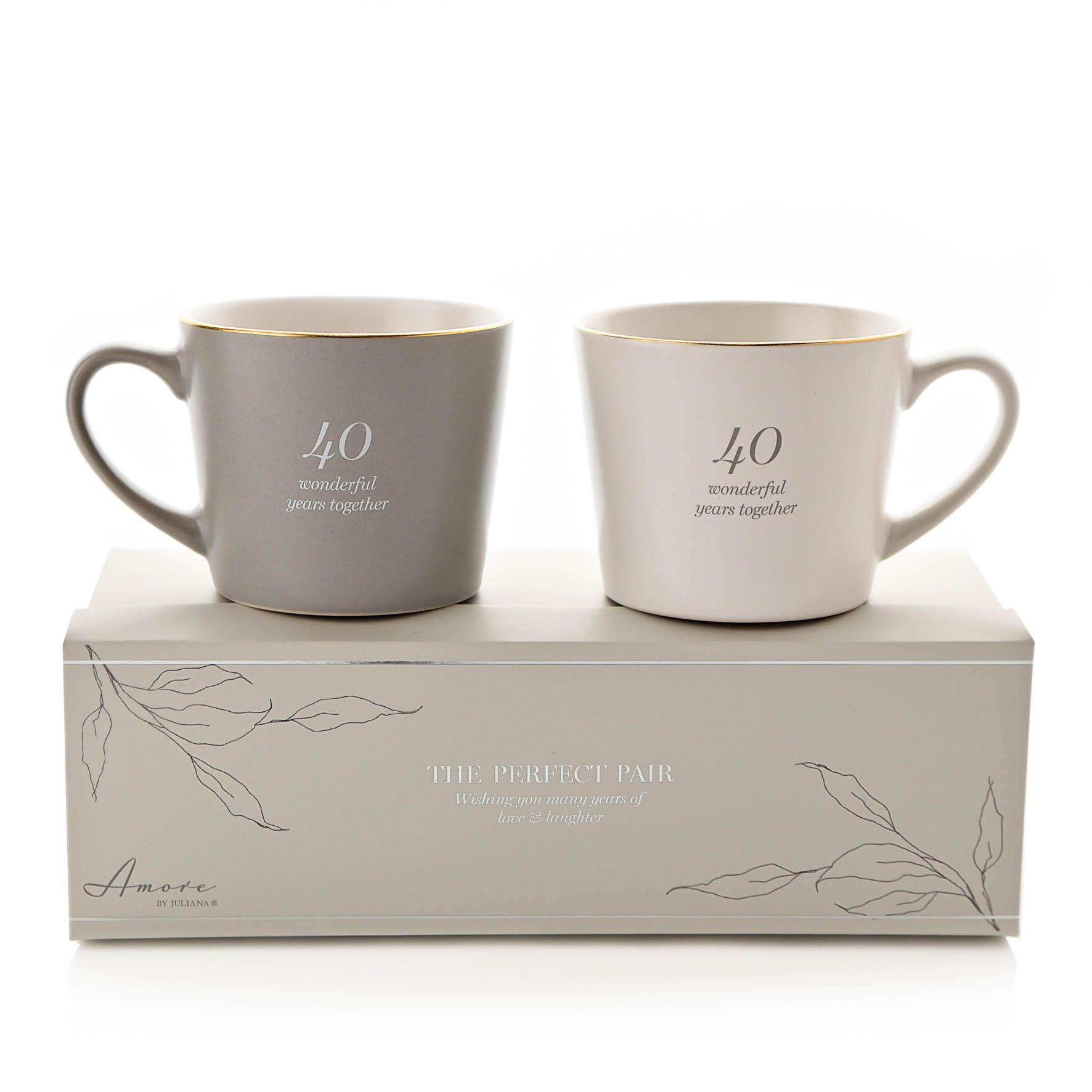 Amore Set of 2 Grey & White Mugs - 40th Anniversary