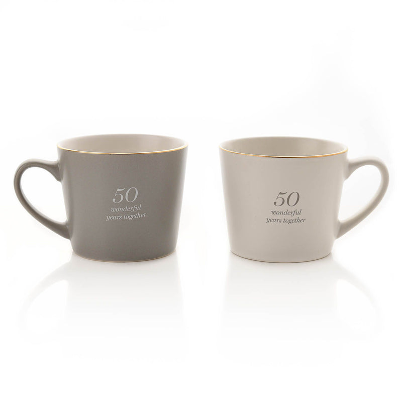 Amore Set of 2 Grey & White Mugs - 50th Anniversary