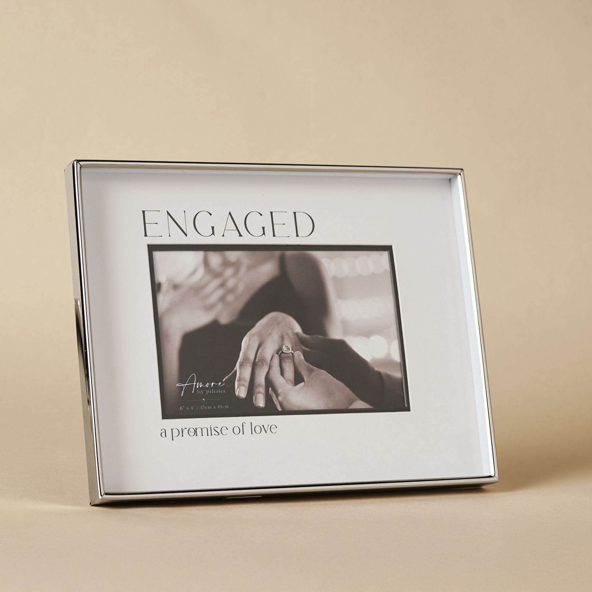 Amore Silver & Black Photo Frame 'Engaged' 6" x 4"