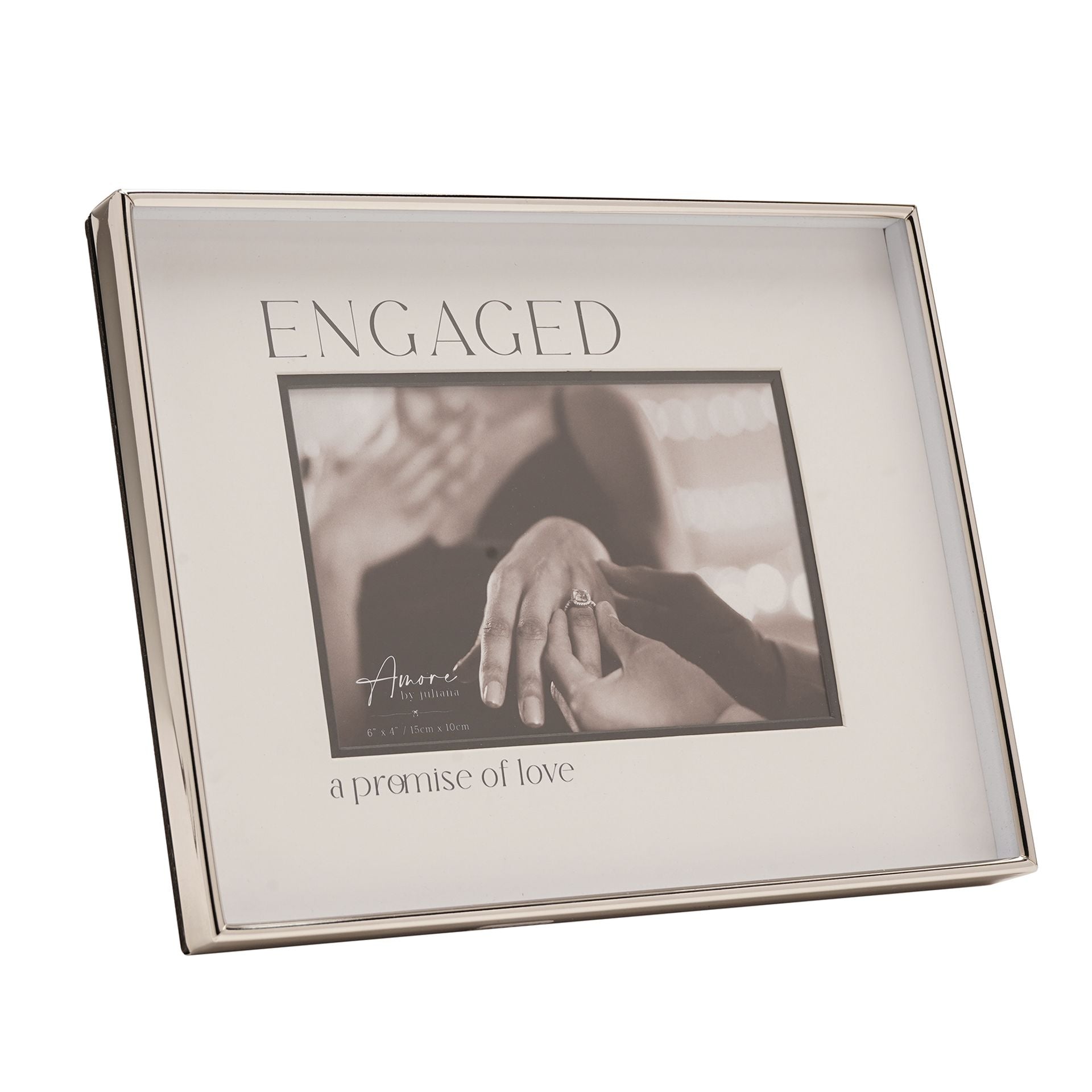 Amore Silver & Black Photo Frame 'Engaged' 6" x 4"