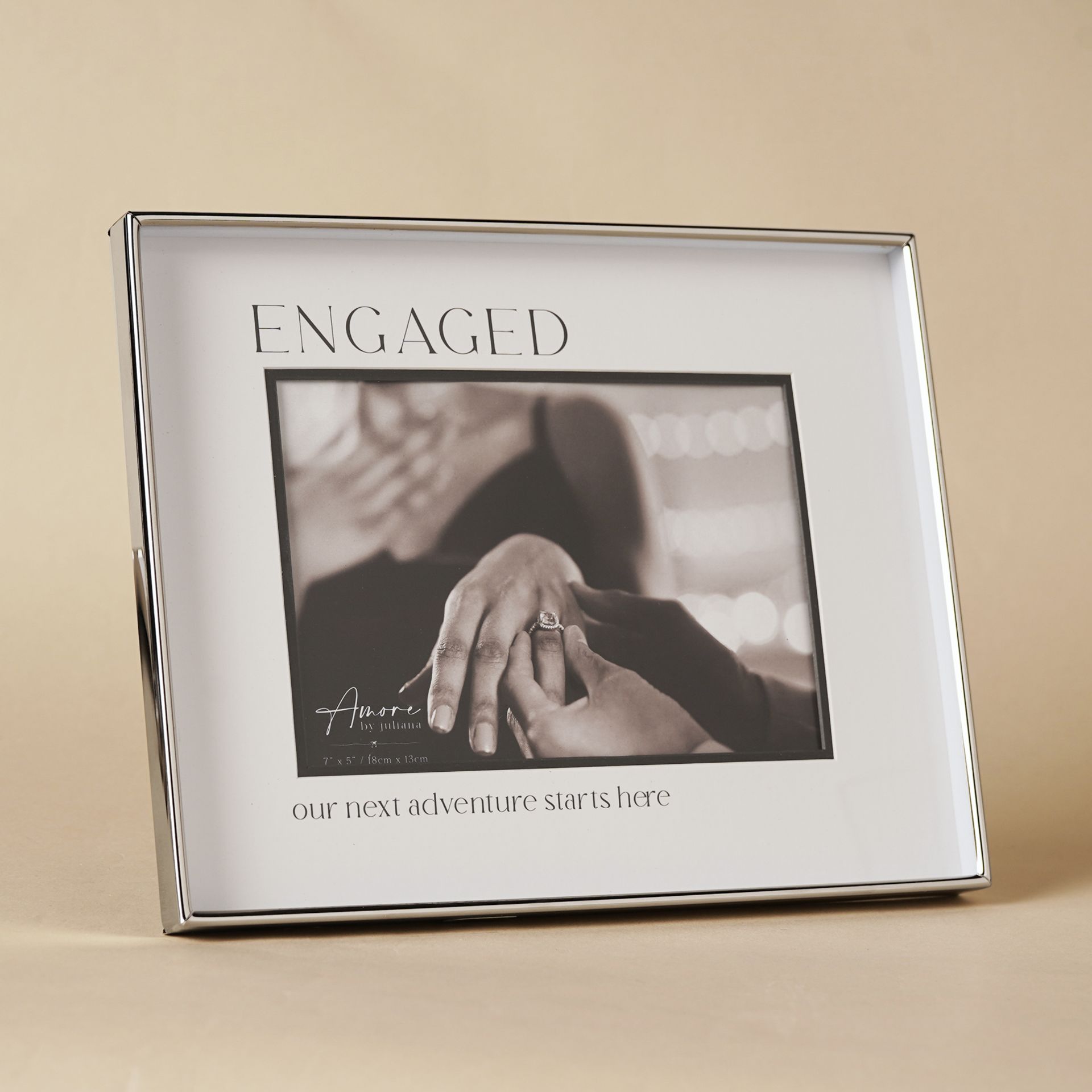 Amore Silver & Black Photo Frame 'Engaged' 7" x 5"