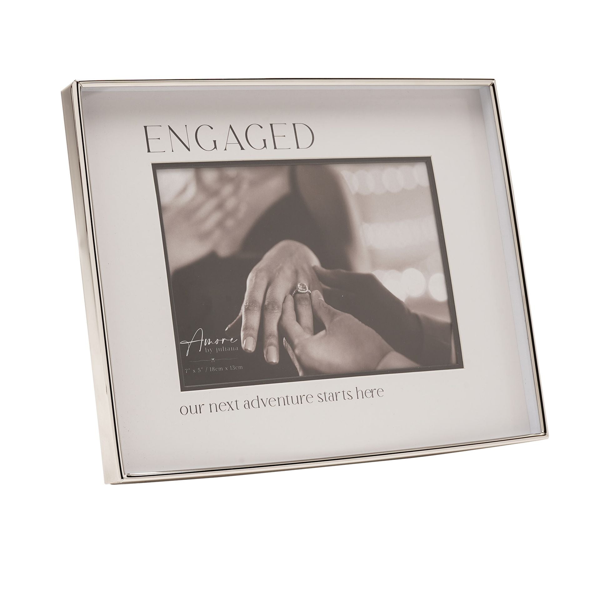 Amore Silver & Black Photo Frame 'Engaged' 7" x 5"