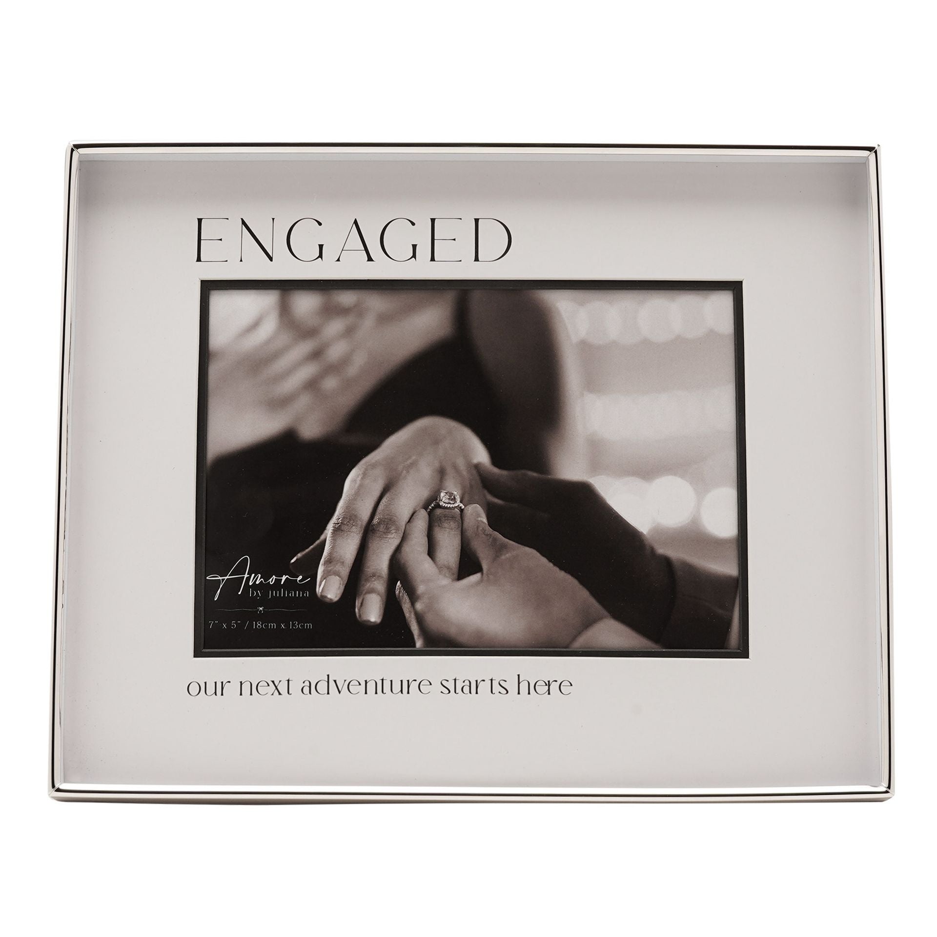 Amore Silver & Black Photo Frame 'Engaged' 7" x 5"