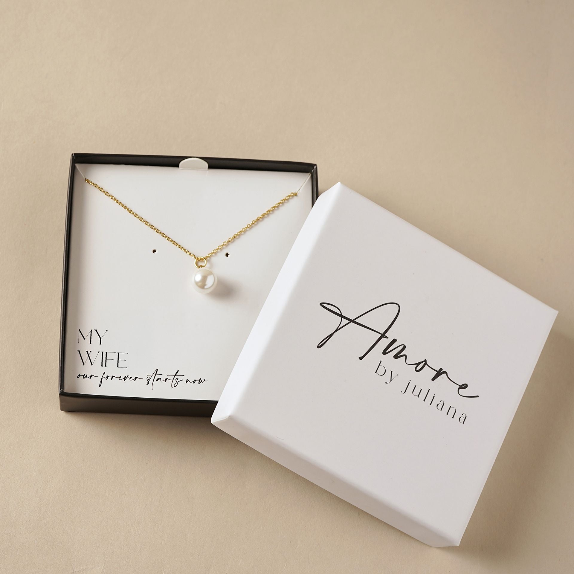 Amore Gold Plated Necklace Faux Pearl - My Wife