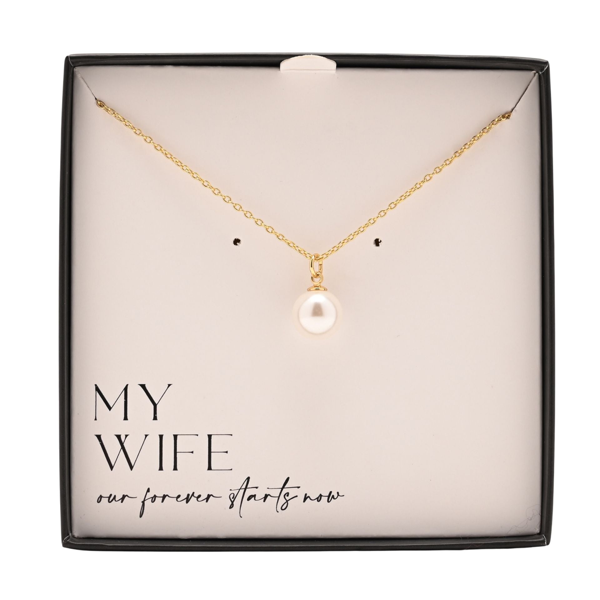 Amore Gold Plated Necklace Faux Pearl - My Wife