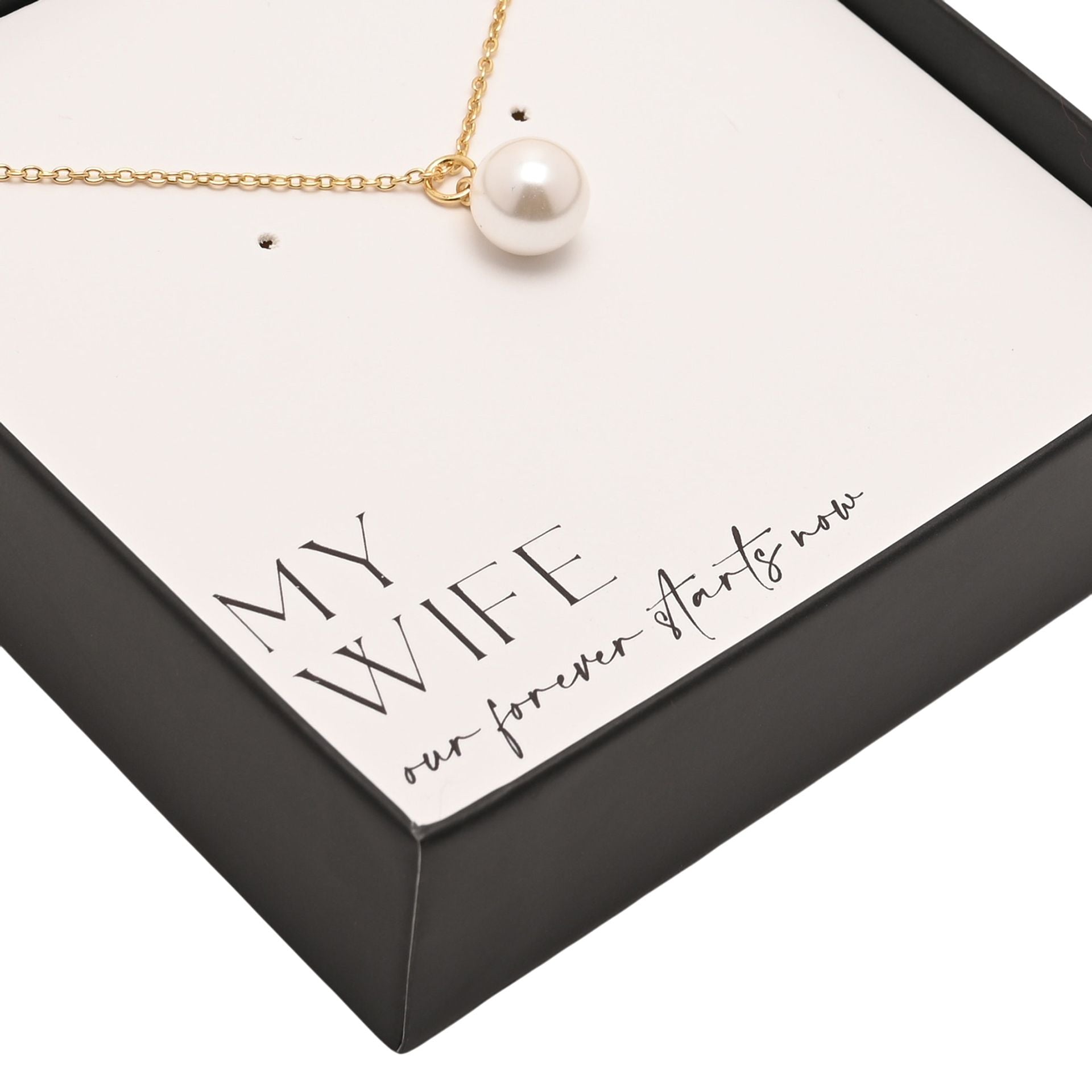 Amore Gold Plated Necklace Faux Pearl - My Wife