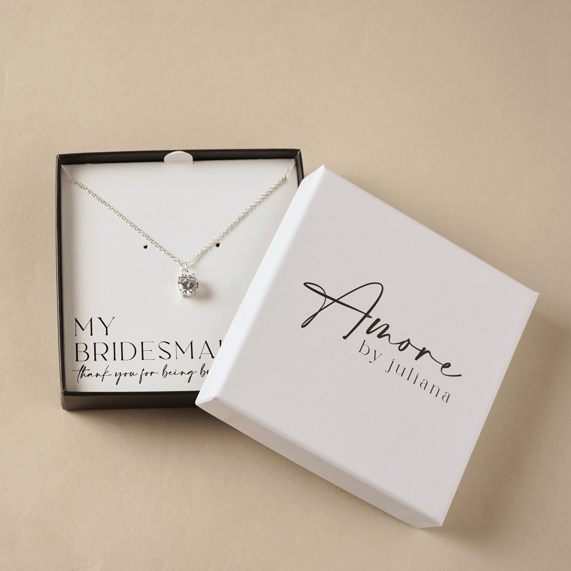 Amore Silver Plated Necklace Crystal Pendant - Bridesmaid
