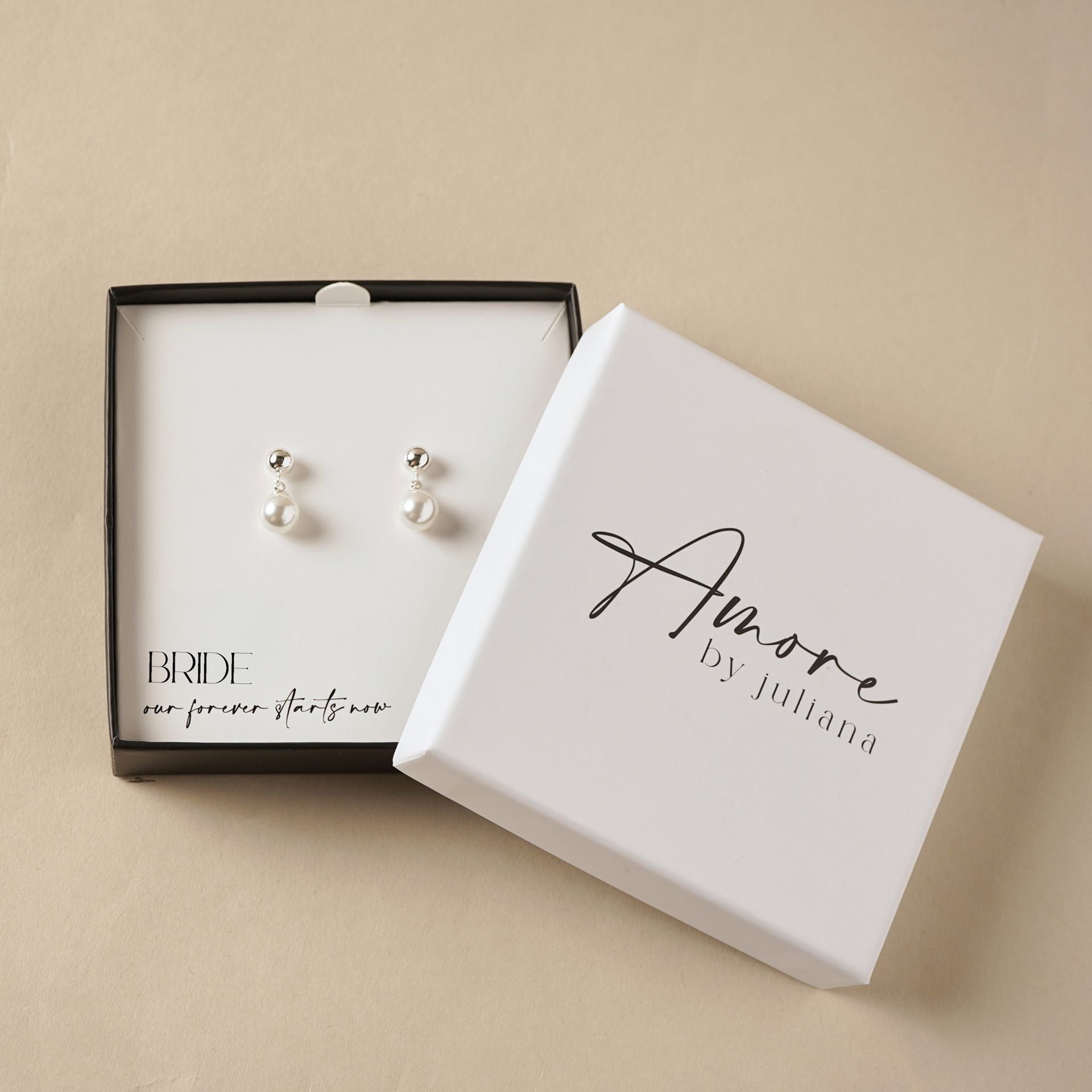 Amore Silver Plated Earrings Faux Pearl - Bride