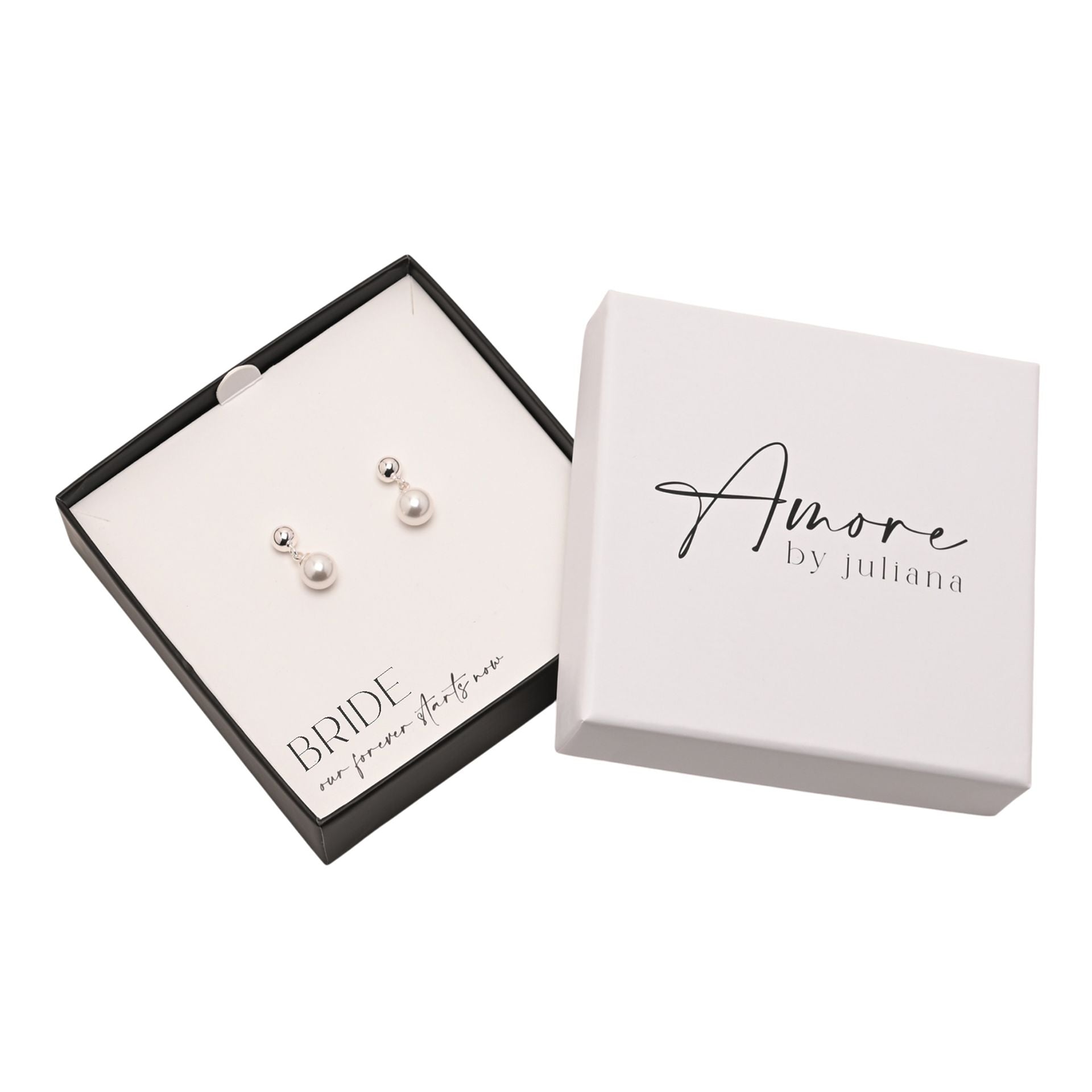 Amore Silver Plated Earrings Faux Pearl - Bride
