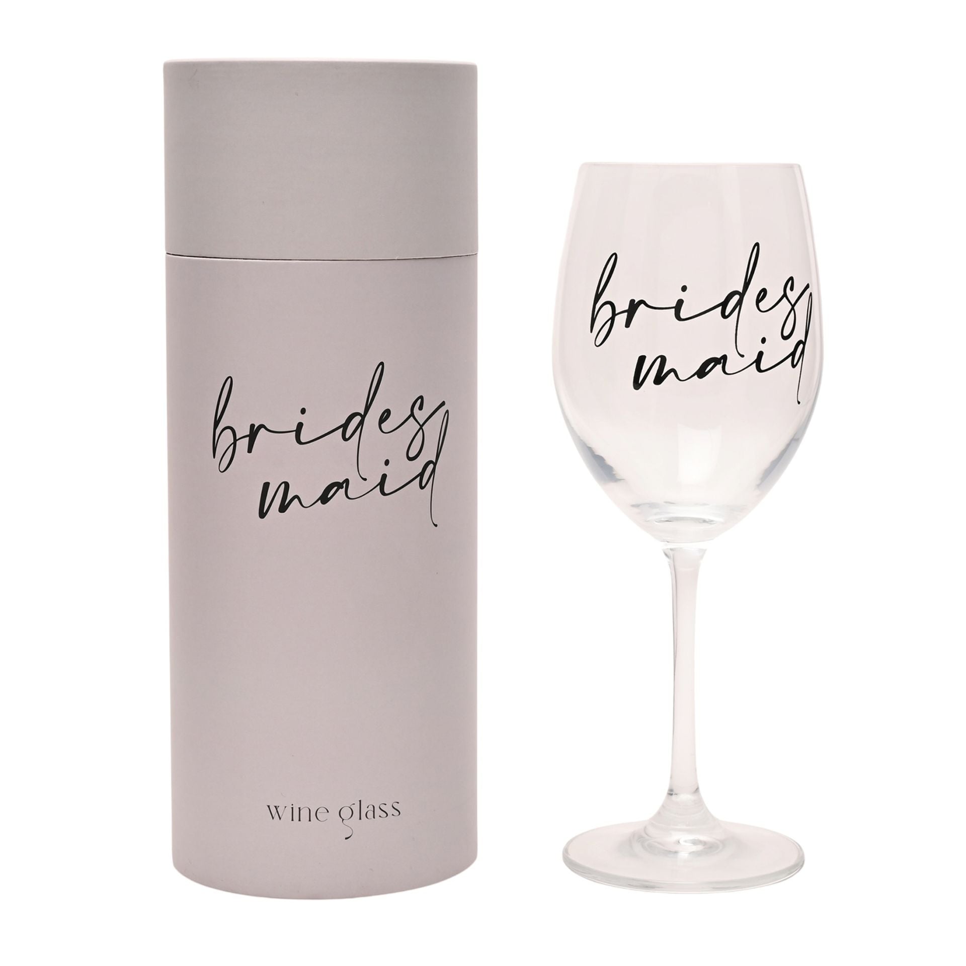 Amore Wine Glass Black Words - Bridesmaid