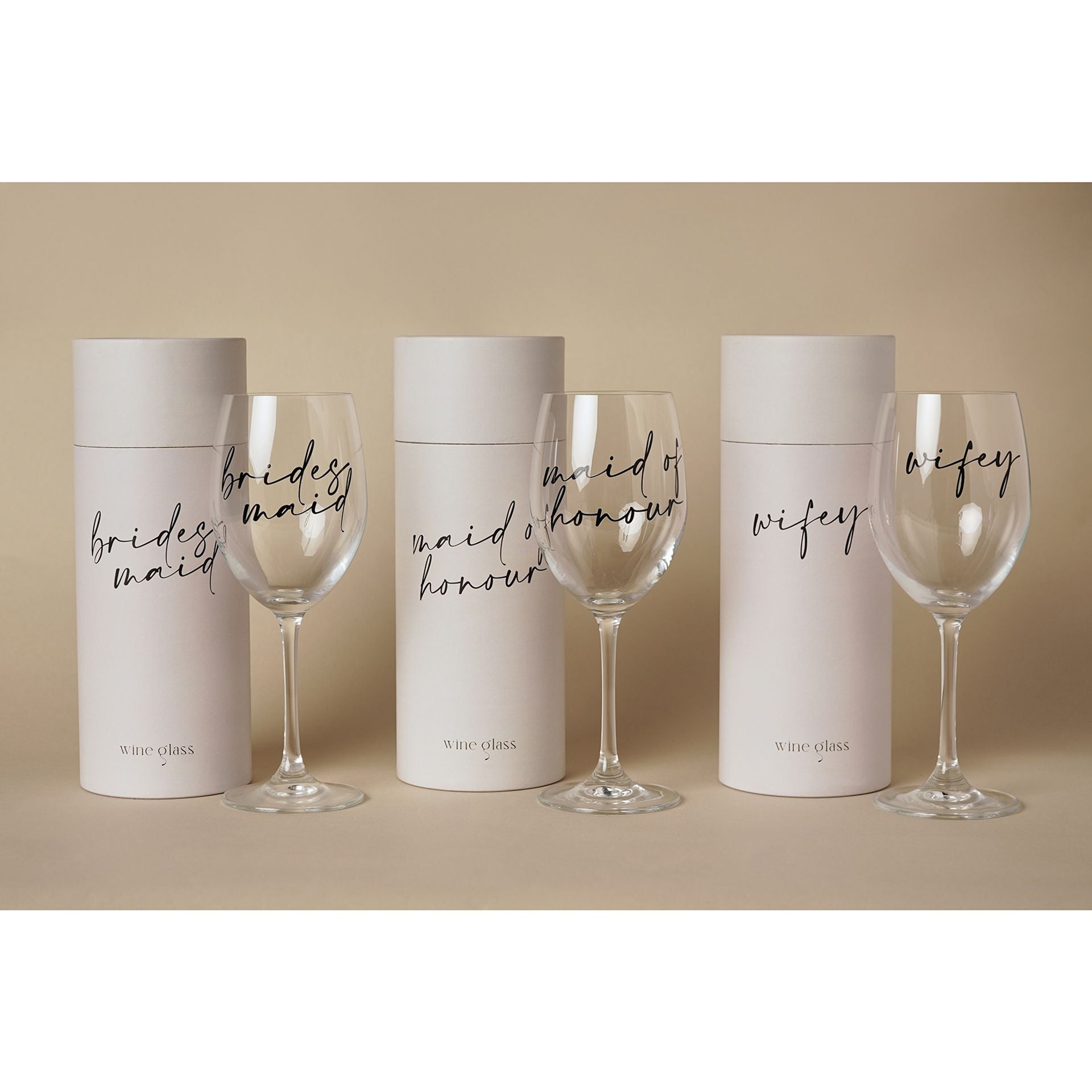 Amore Wine Glass Black Words - Bridesmaid