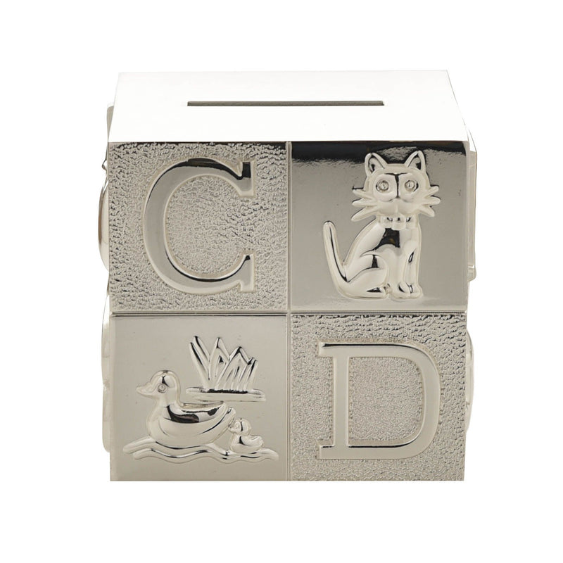 Bambino Silver Plated Money Box - Cube A B C