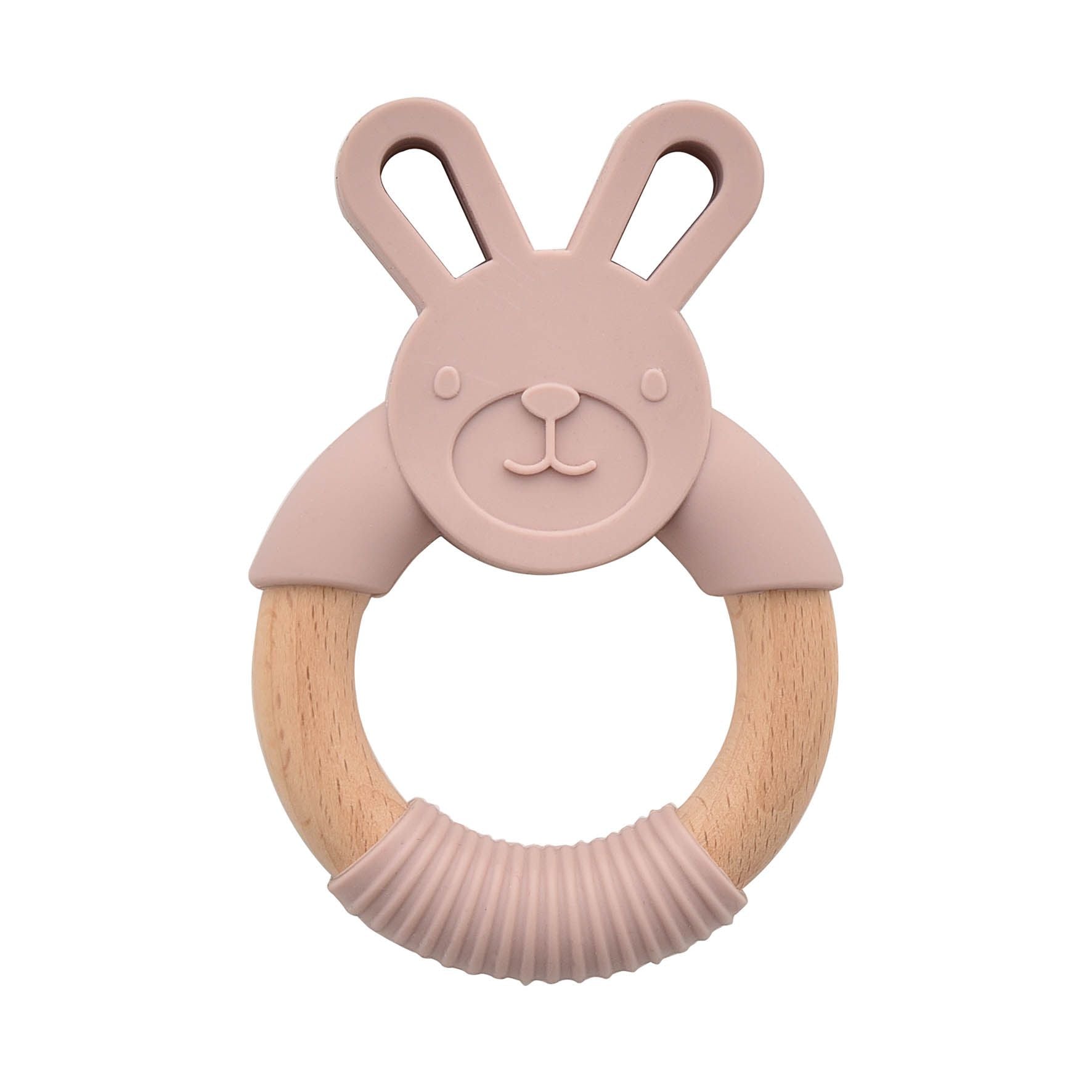 Bambino Wood & Silicone Bunny Teether Pink