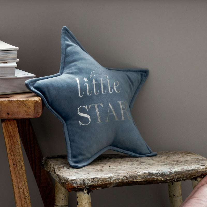 Bambino Little Star Velvet Cushion 30cm Blue