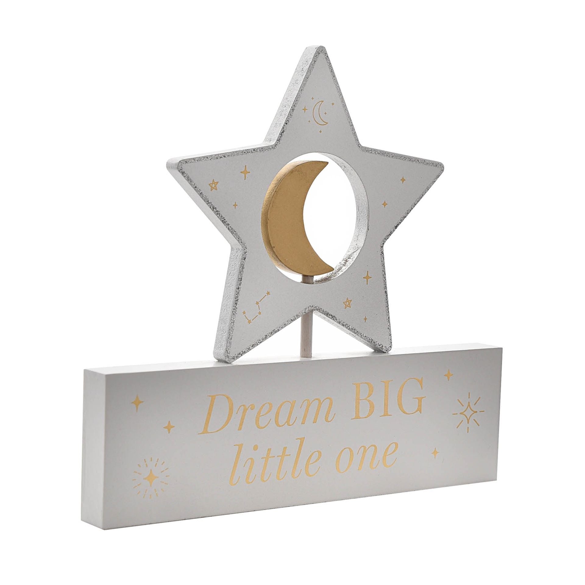Bambino Wooden Star & Moon Plaque "Dream Big"