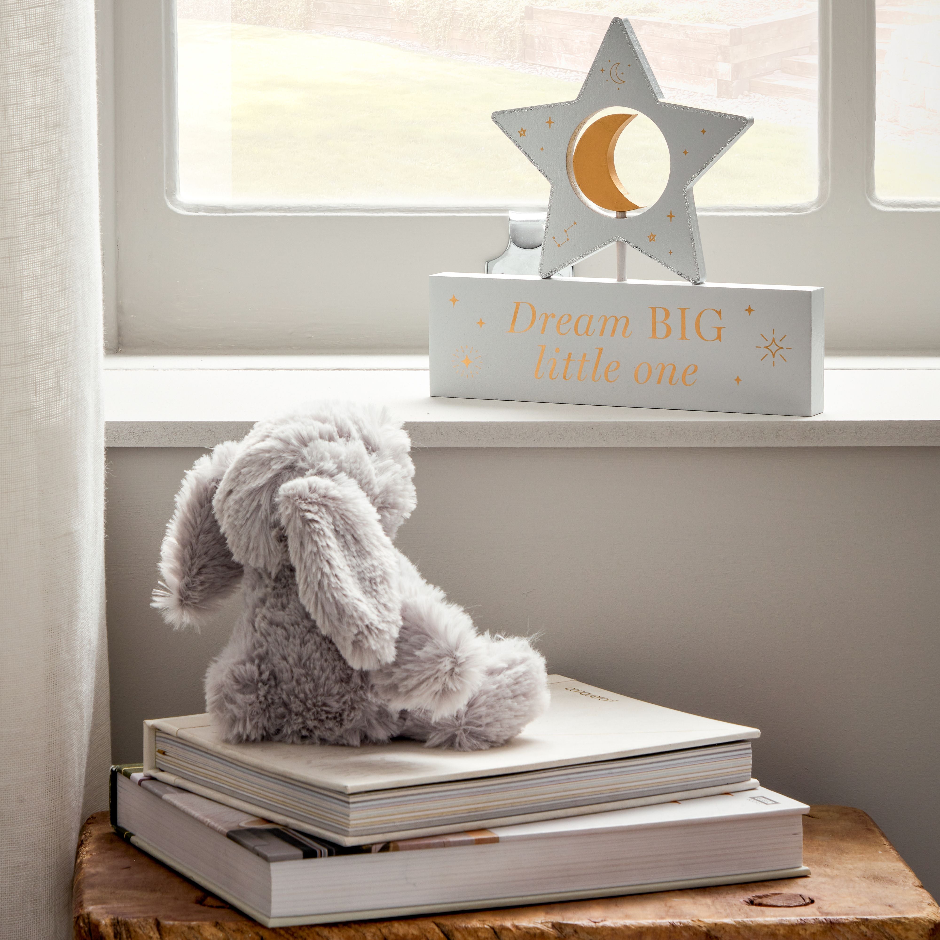Bambino Wooden Star & Moon Plaque "Dream Big"