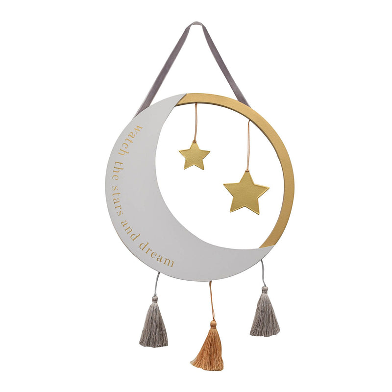 Bambino Wood & Metal Moon Plaque with Tassels 44cm