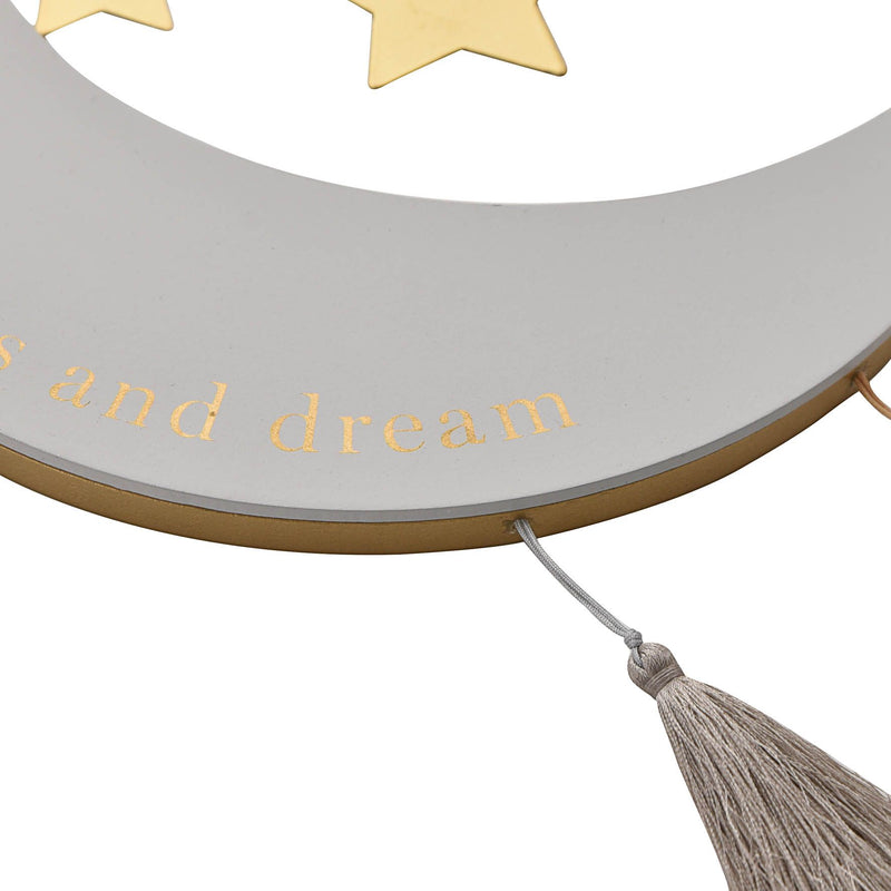 Bambino Wood & Metal Moon Plaque with Tassels 44cm