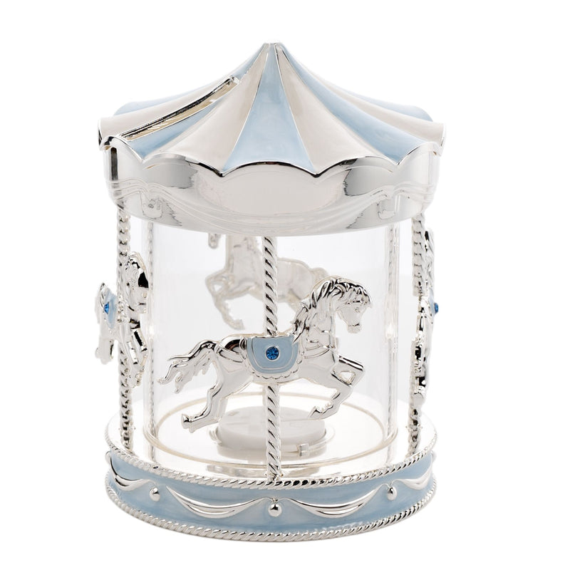 Bambino Silver Plated Money Box Carousel - Blue