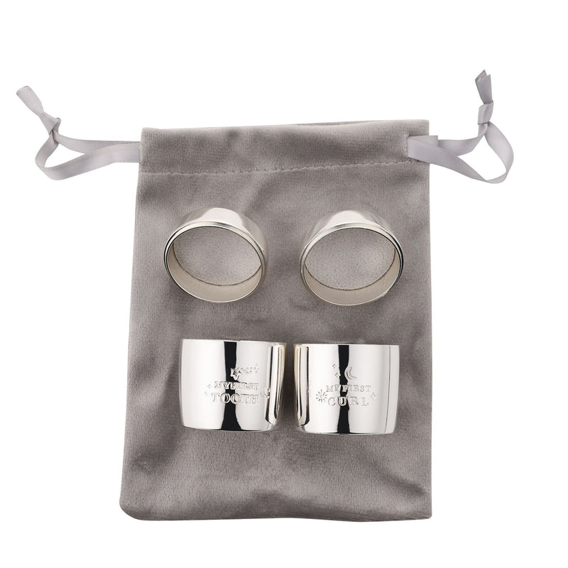 Bambino Silver Plated Barrel Shaped Tooth & Curl Keepsake Boxes - Star & Moon Design