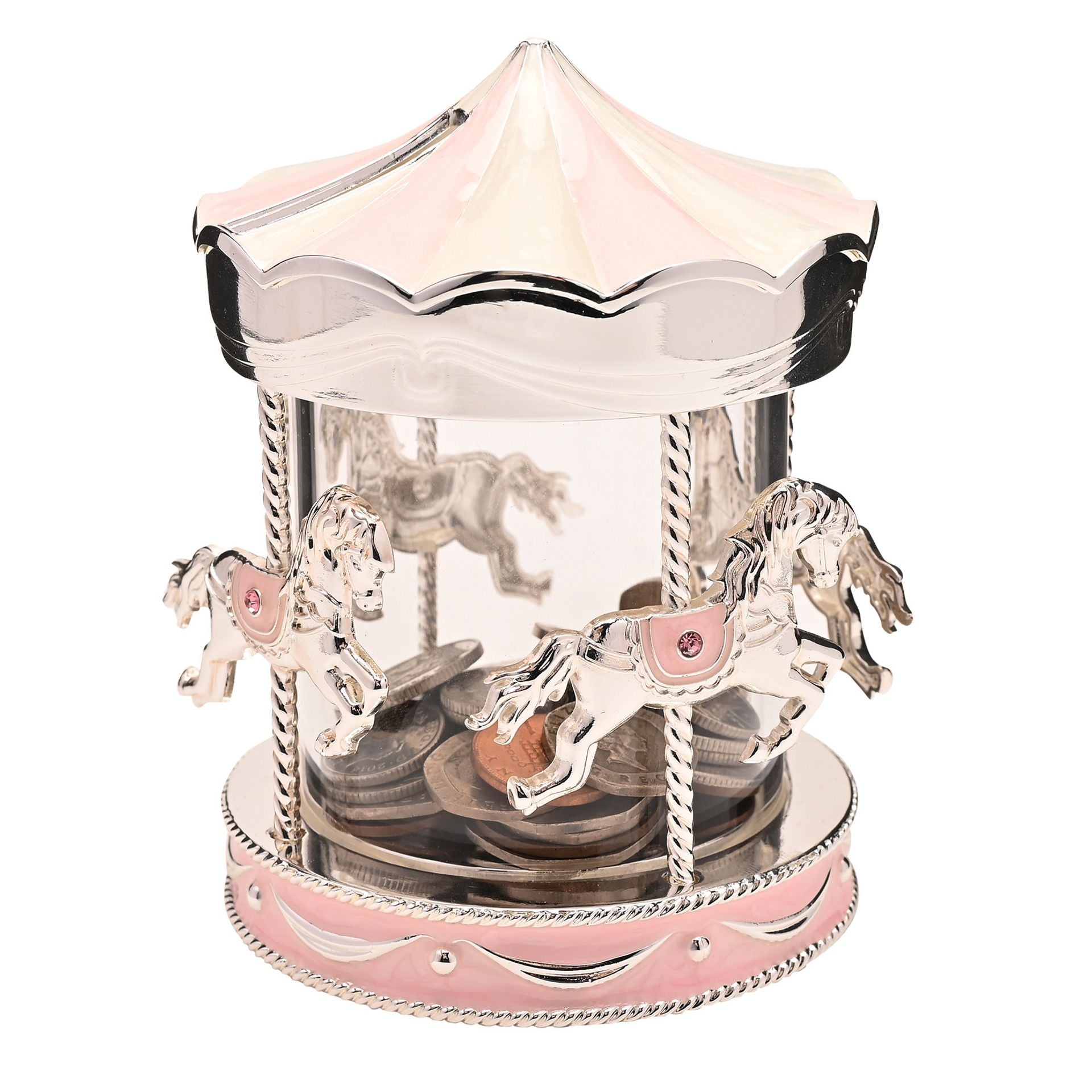 Bambino Silver Plated Money Box Carousel - pink