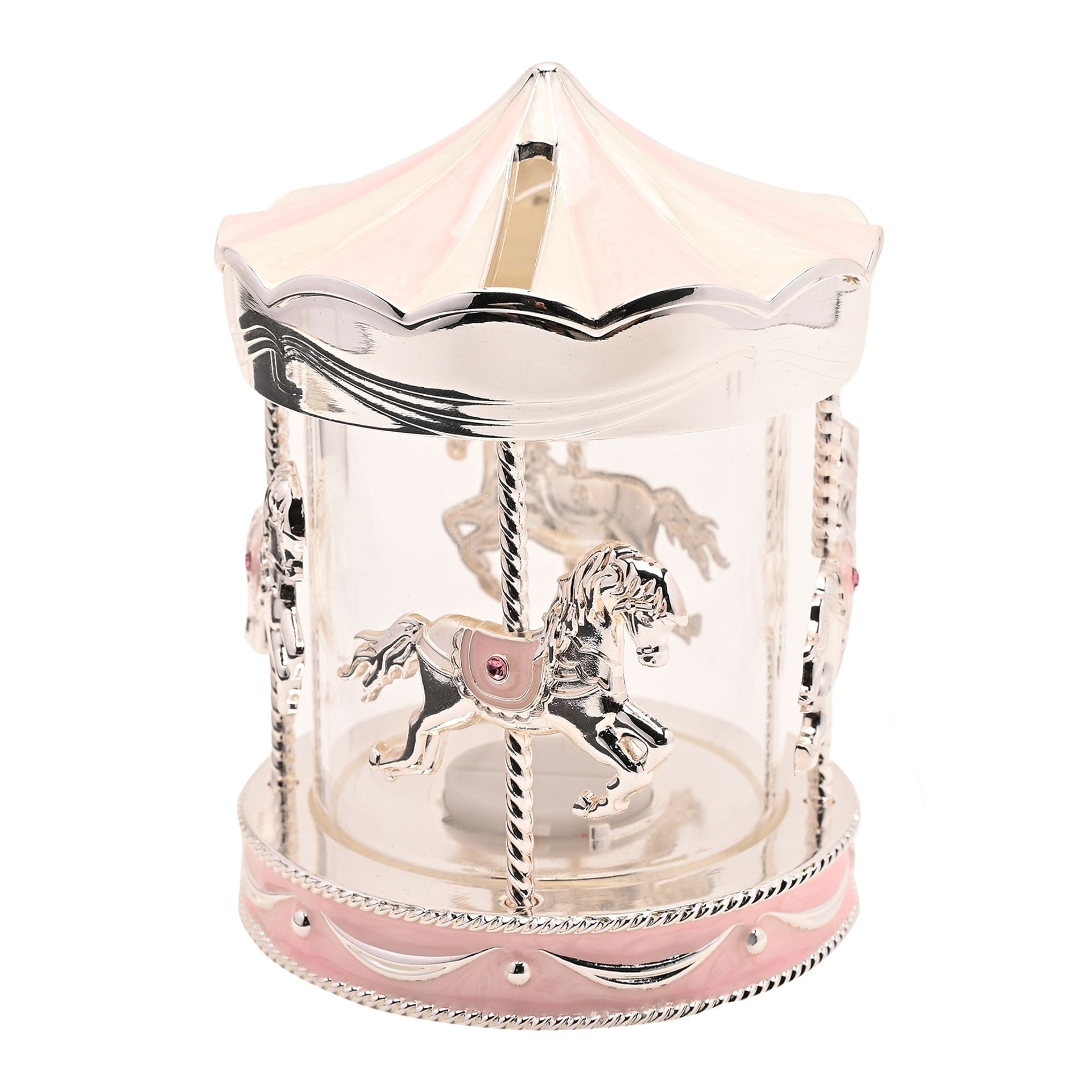 Bambino Silver Plated Money Box Carousel - pink