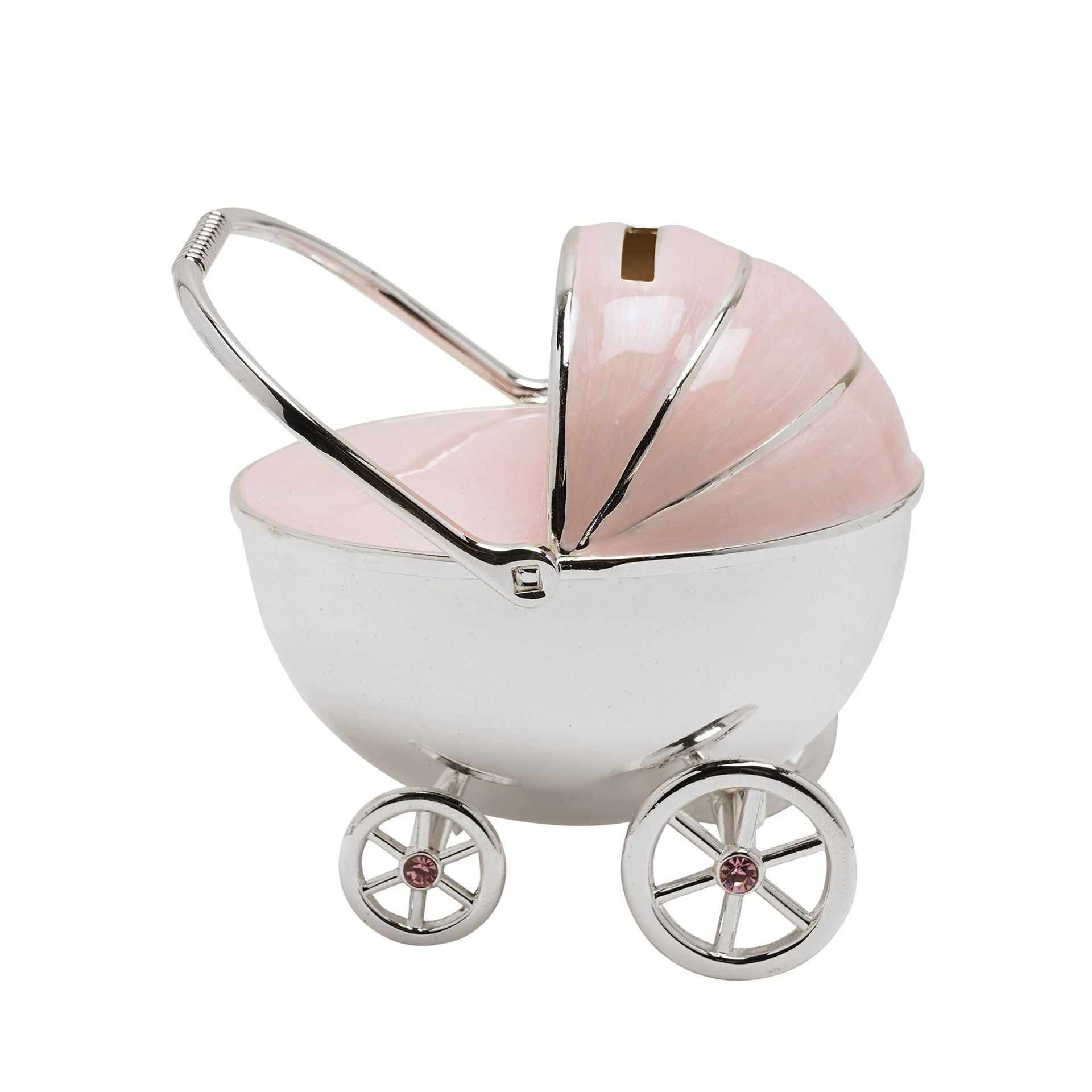 Bambino Silver Plated Pram Money Box - Pink