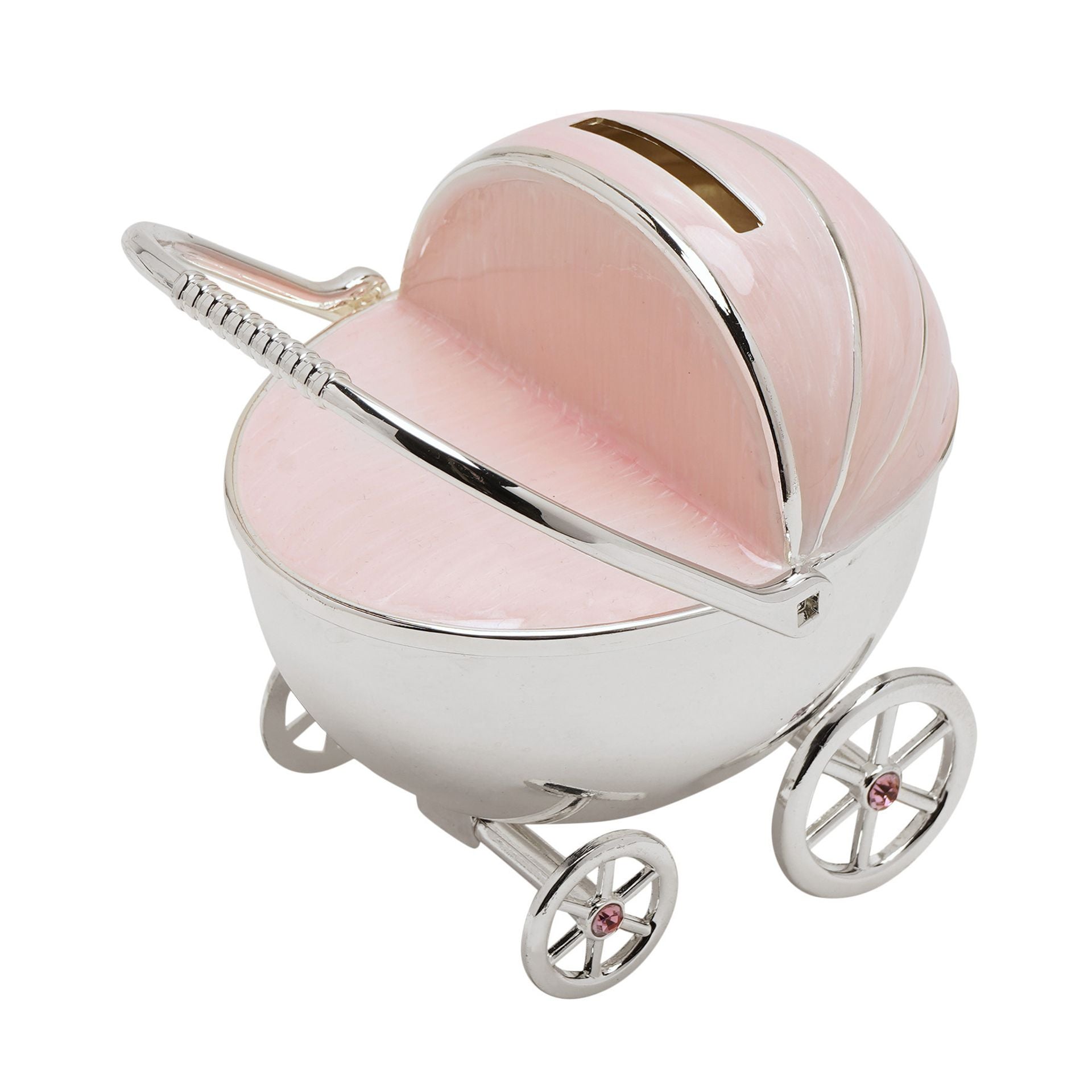 Bambino Silver Plated Pram Money Box - Pink
