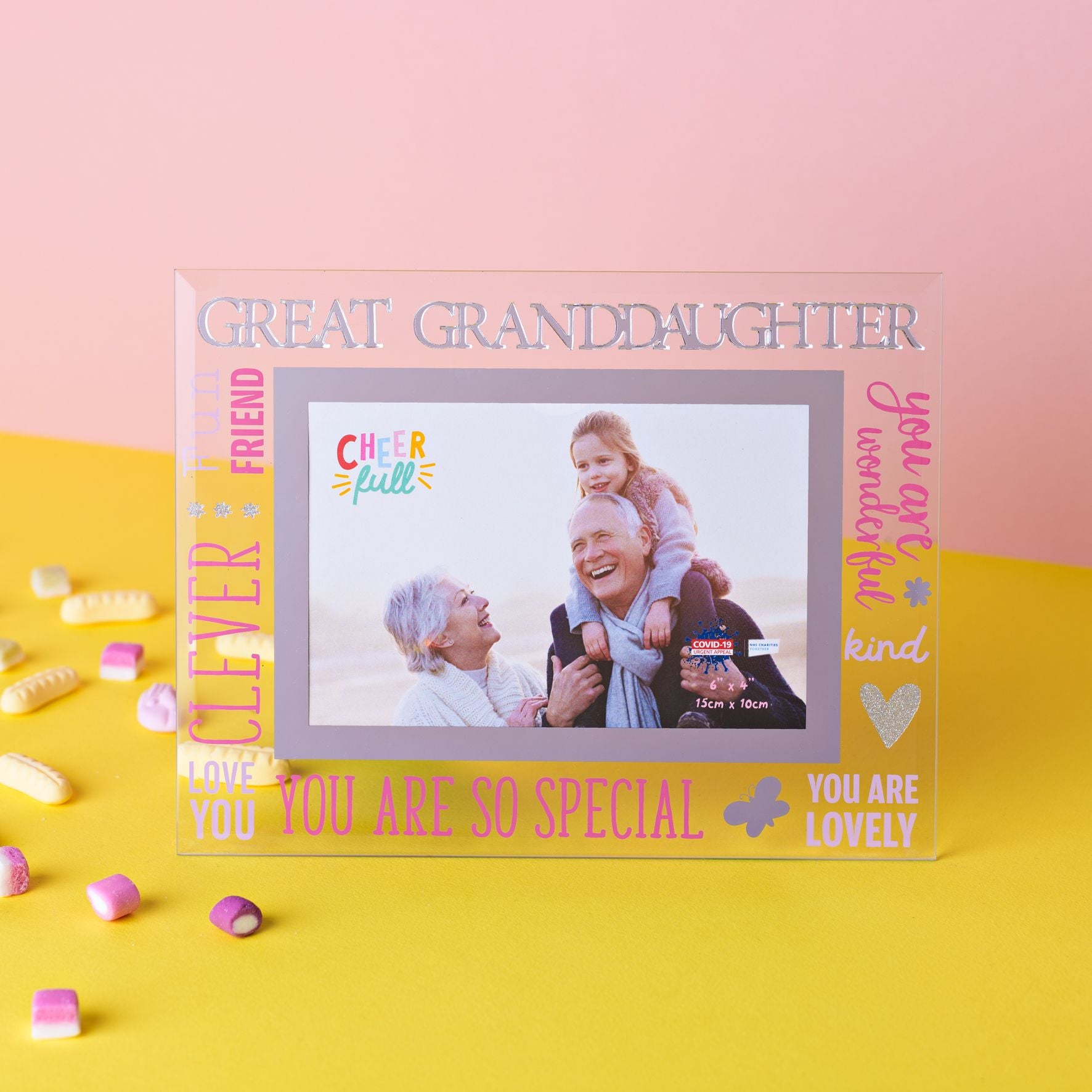 Cheerfull Glass Frame 3D Word 6" x 4" - Great Granddaughter