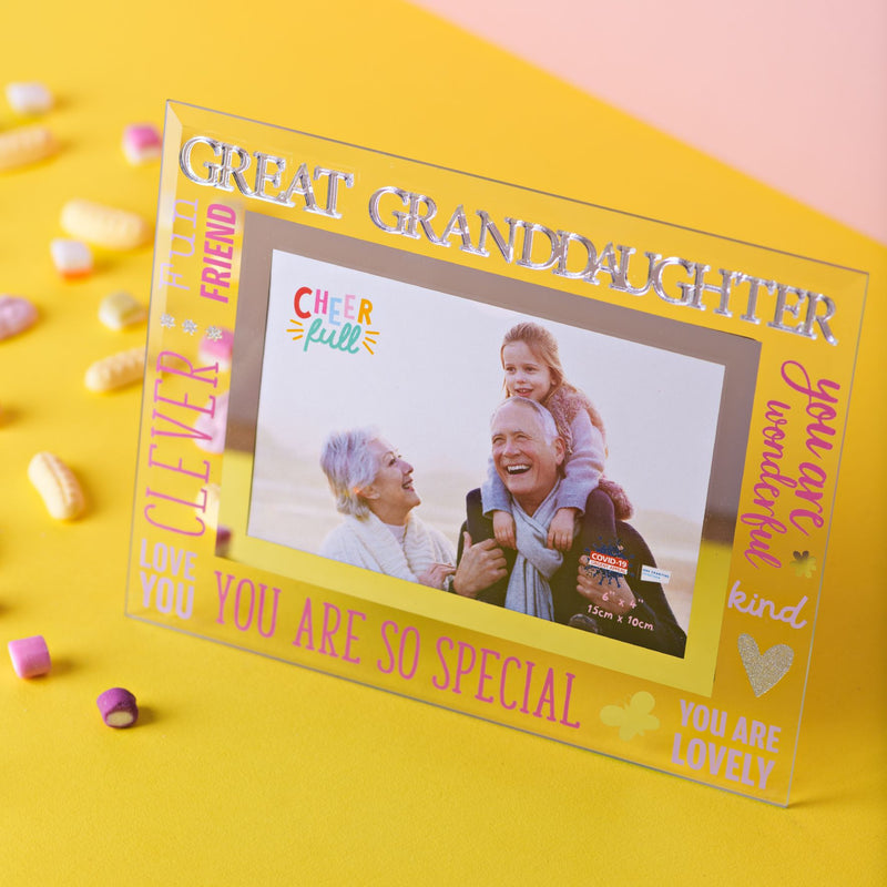 Cheerfull Glass Frame 3D Word 6" x 4" - Great Granddaughter