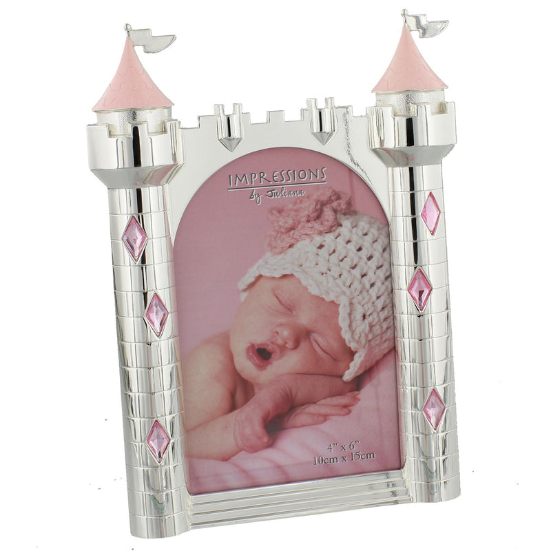 Silverplated Castle Photo Frame 4" x 6" - Pink