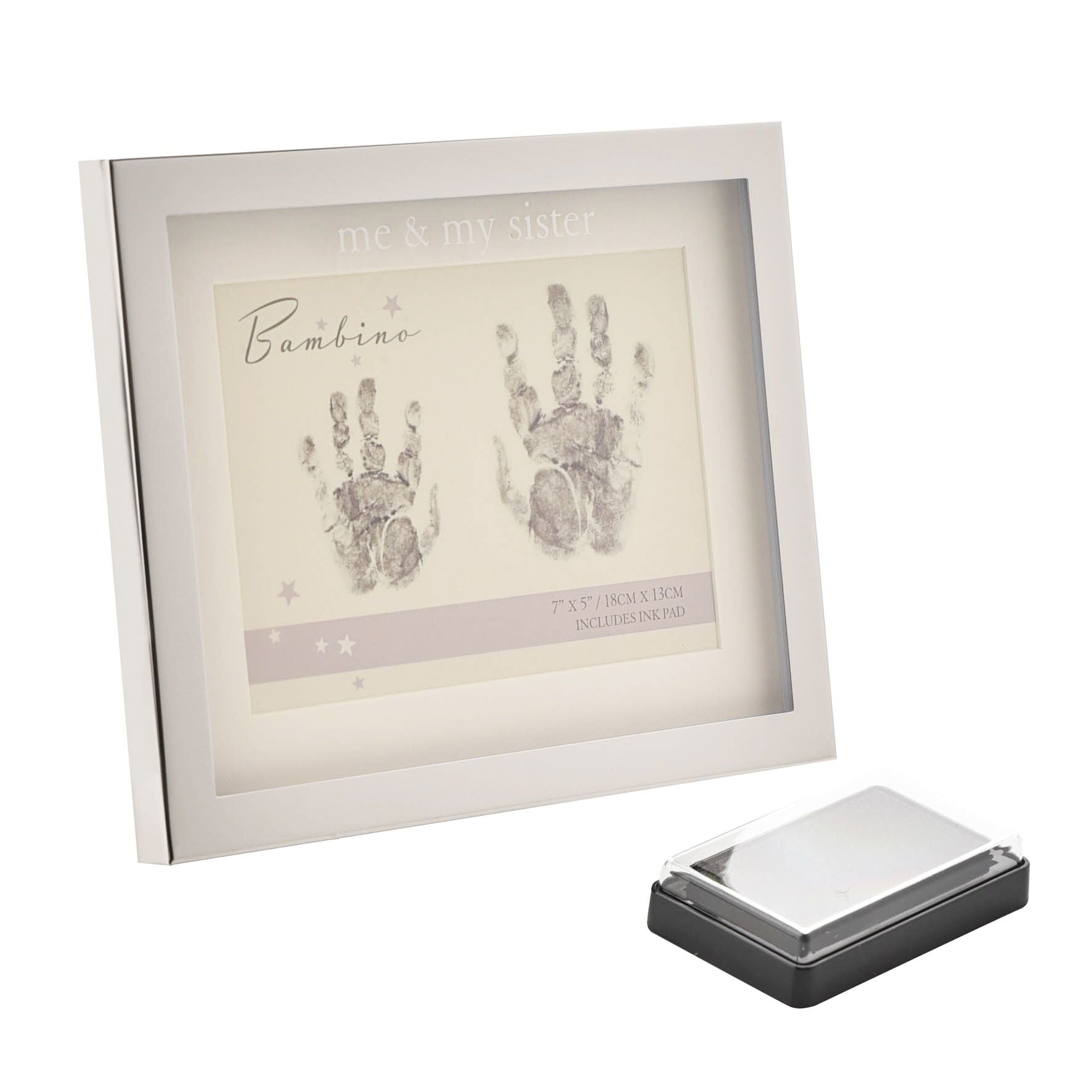 Bambino Silver col.  Hand Print Frame Me & My Sister 7" x 5"