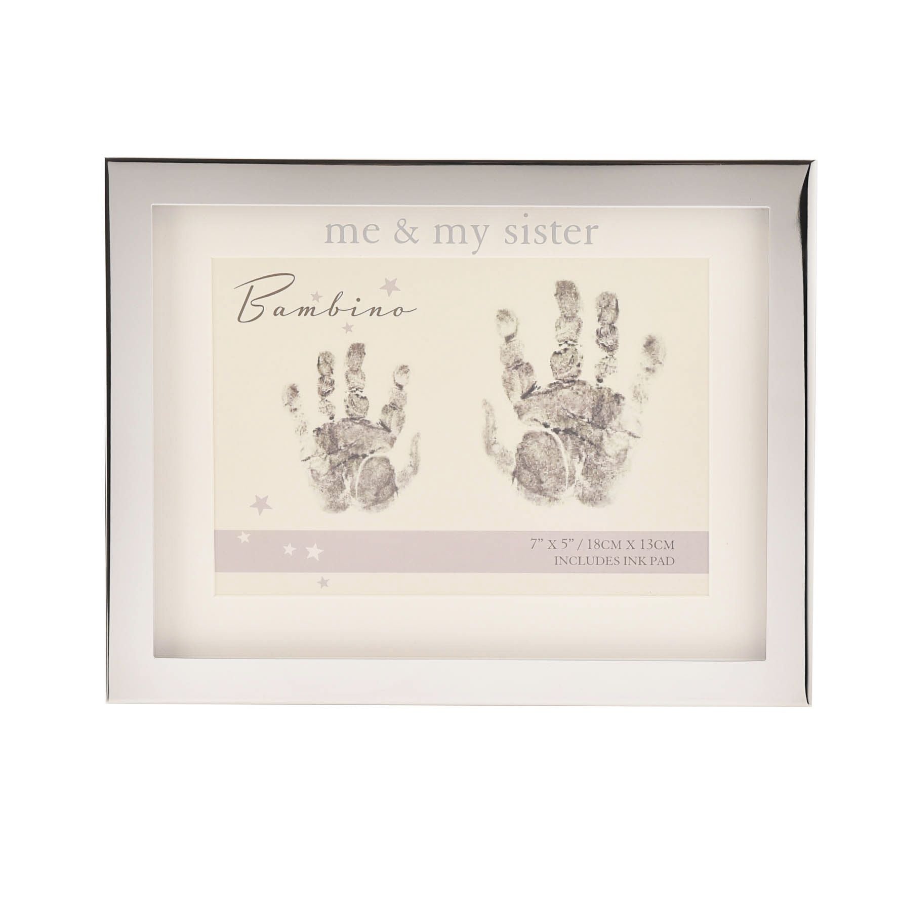 Bambino Silver col.  Hand Print Frame Me & My Sister 7" x 5"