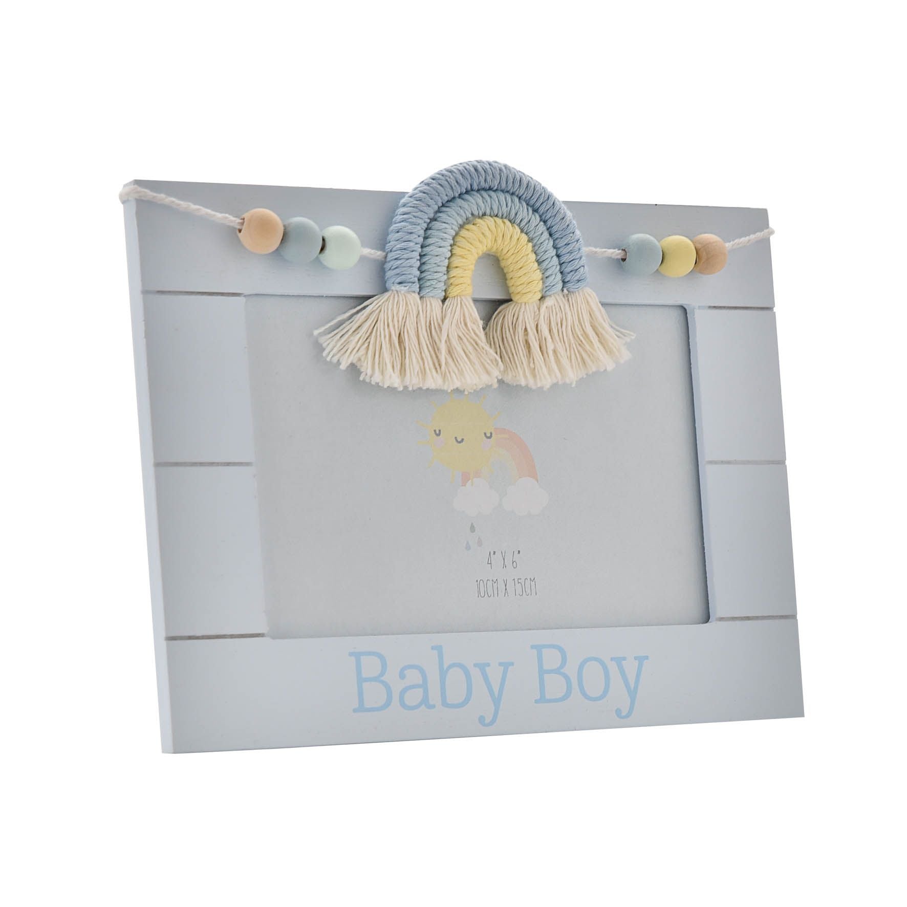 Petit Cheri Wooden Photo Frame Macrame Rainbow Boy 6" x 4"