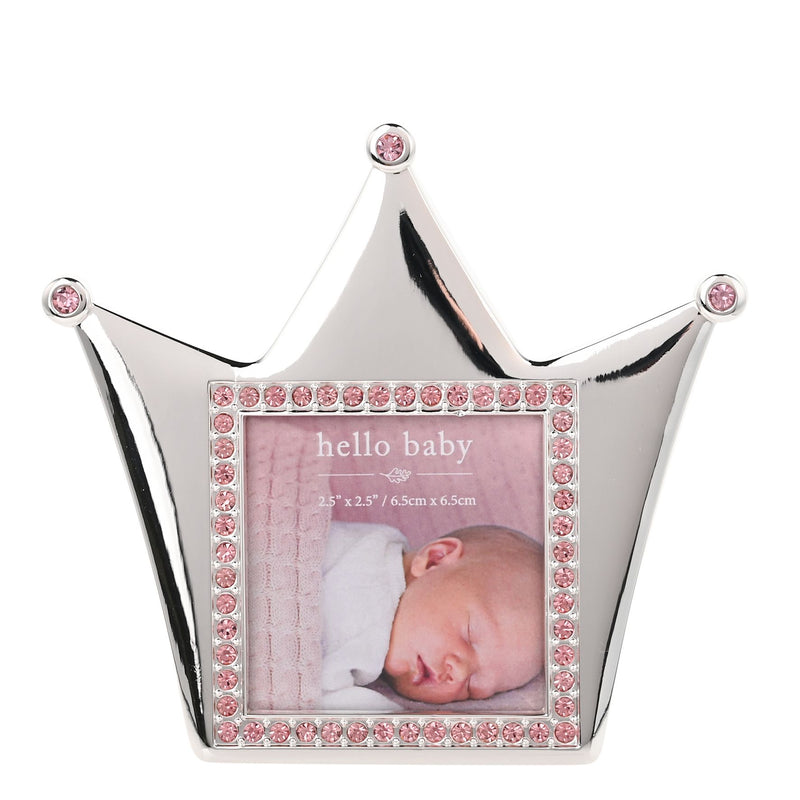 Hello Baby Silverplated Crown Frame - Pink