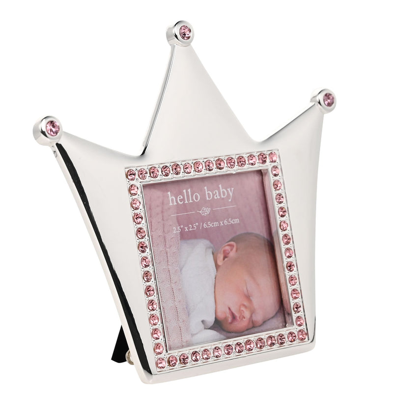 Hello Baby Silverplated Crown Frame - Pink