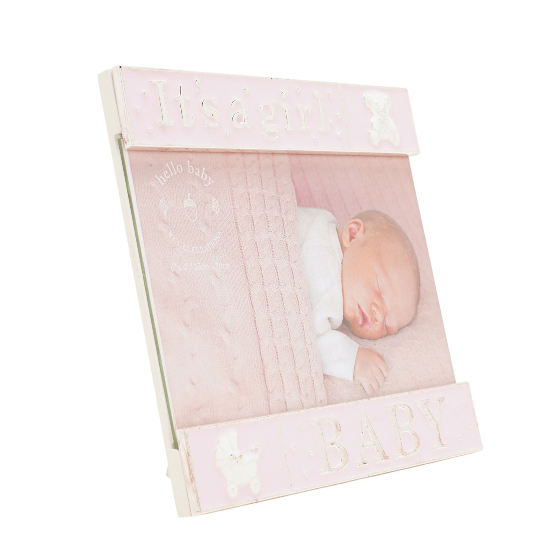 Hello Baby Silverplated Frame & Enamel Photo Frame - Baby Pink