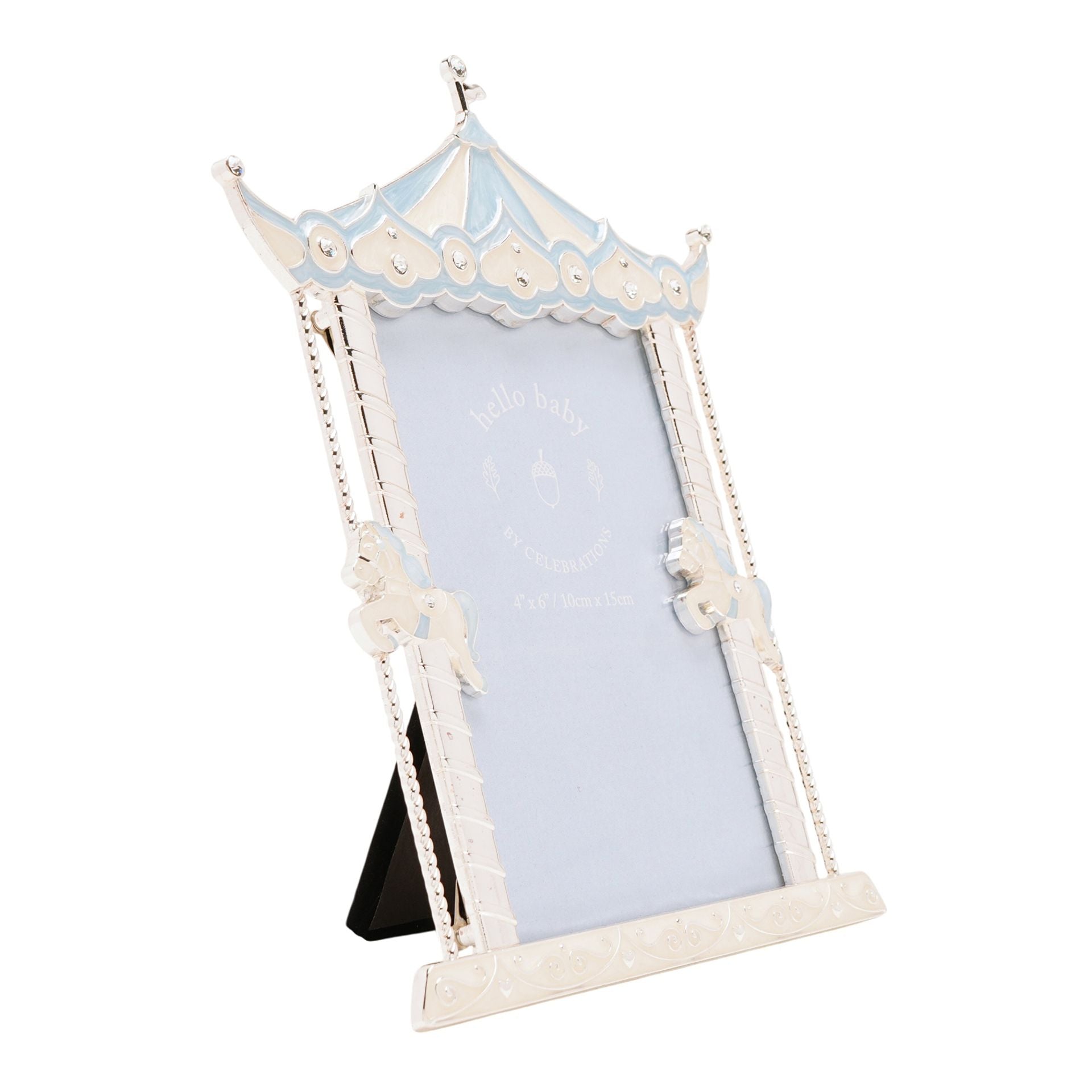 Hello Baby Silverplated Carousel Photo Frame 4" x 6" - Blue