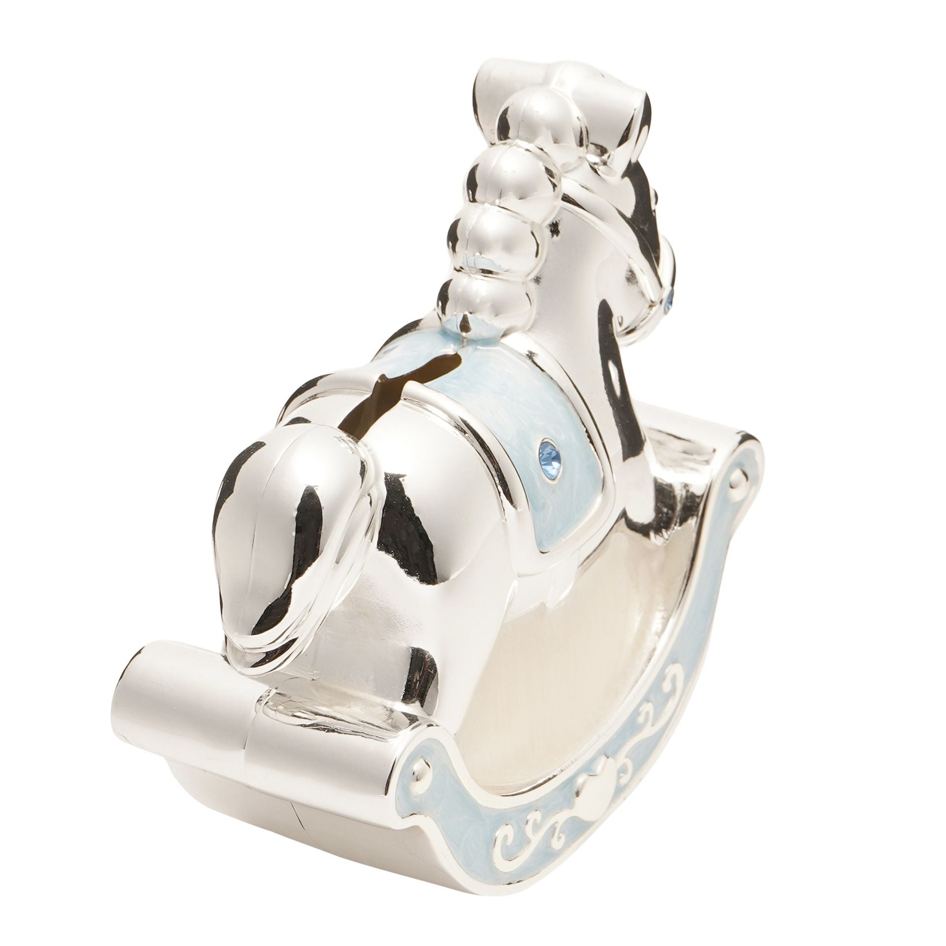 Hello Baby Silverplated Rocking Horse Money Box - Blue