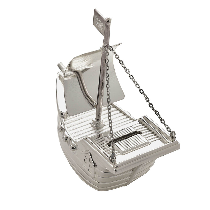 Bambino Silver Plated Money Box - Pirate Ship