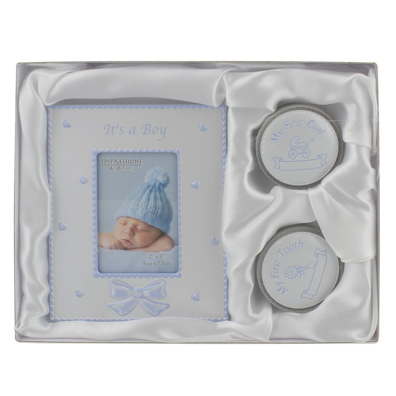 Gift Set - 2" x 3" Frame/1st Tooth/1st Curl Boxes Blue