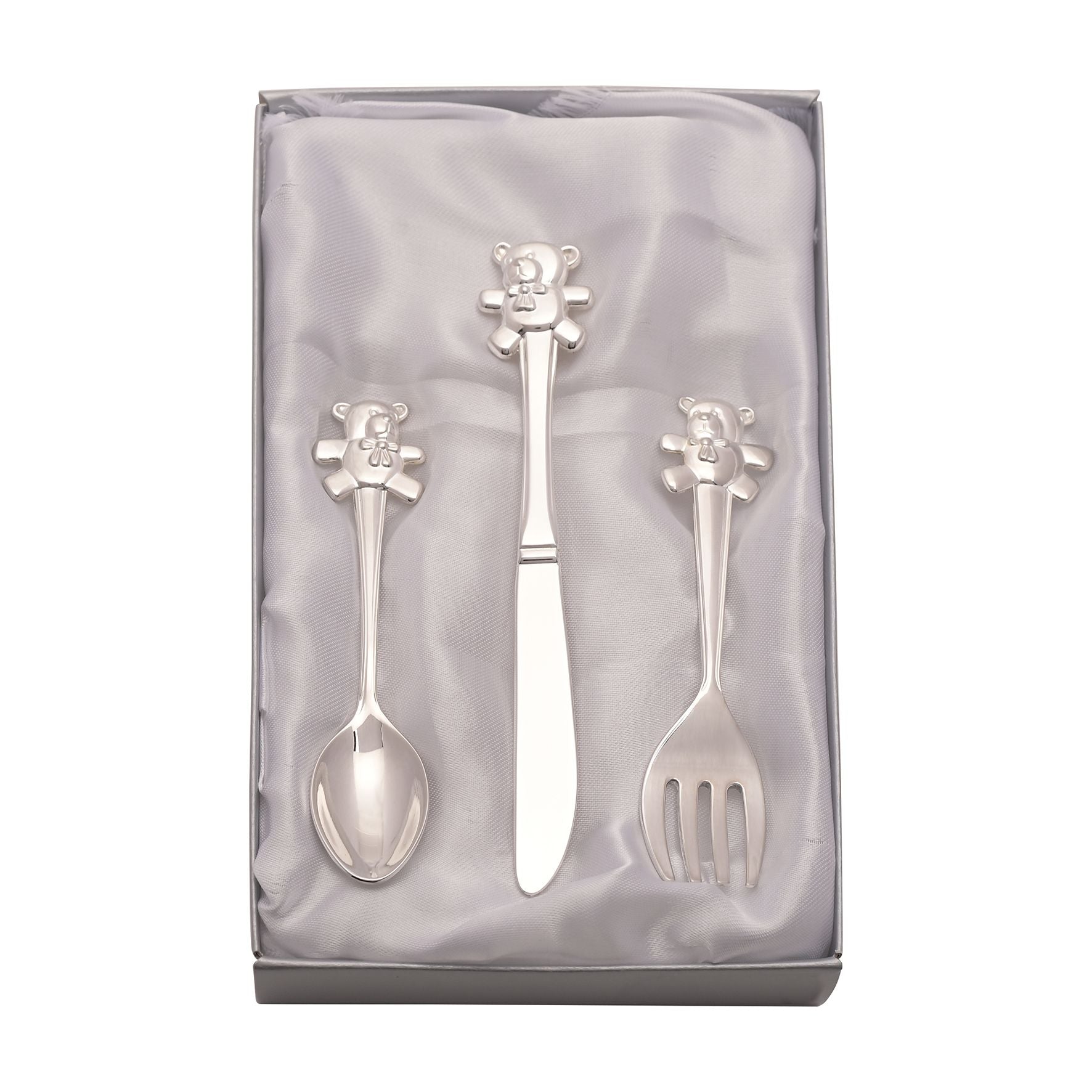 Silverplated Knife, Fork & Spoon Set with Teddy Tops *(96/24)