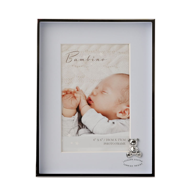Bambino Metal Plated Frame - Teddy with Blue Mount 4" x 6"