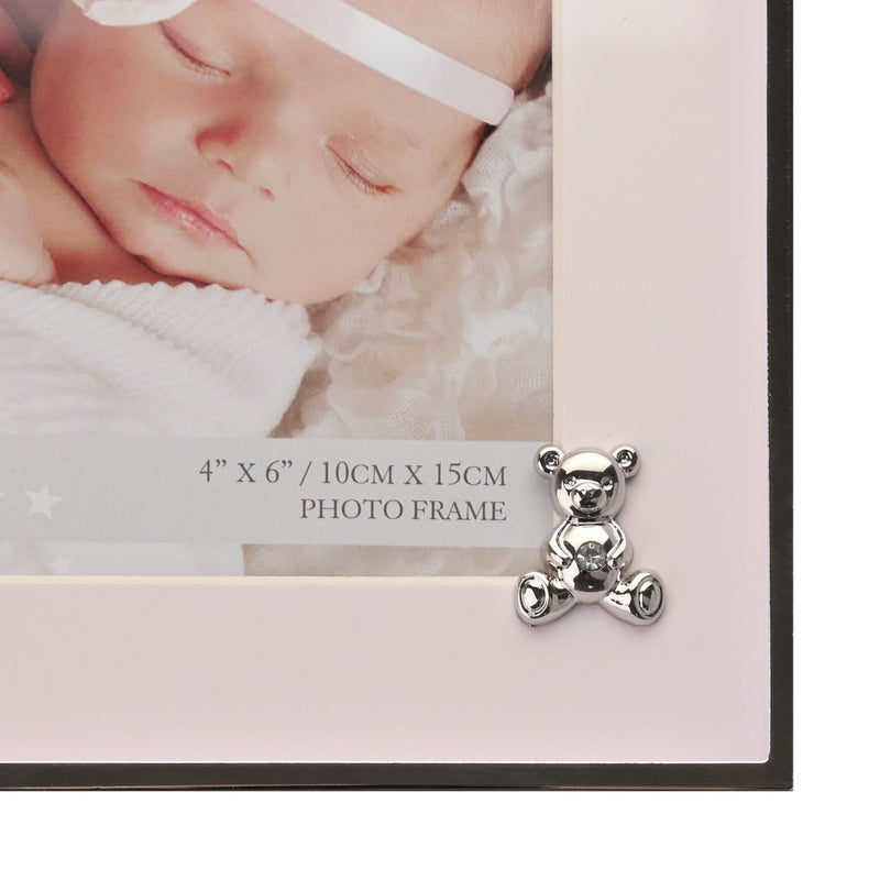 Bambino Metal Plated Frame - Teddy with Pink Mount 4" x 6"